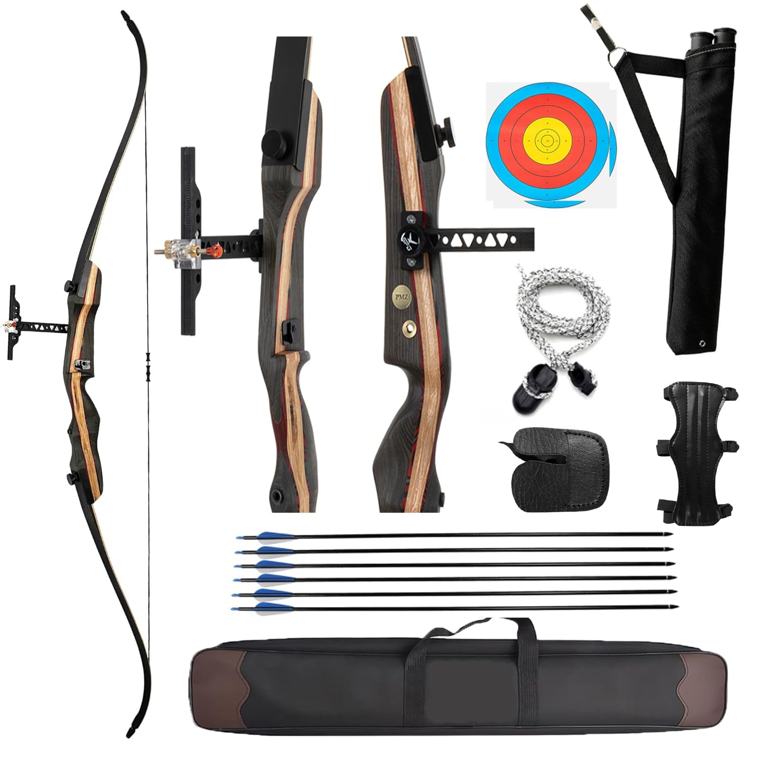 PMZ Recurve Bow and Arrow Set, Professional Aldults Archery Hunting Bow Kit, Ergonomic Design 67.5'' Takedown Bow for Youth Beginners Enthusiasts and Hunting, Right Hand (20-60lbs)