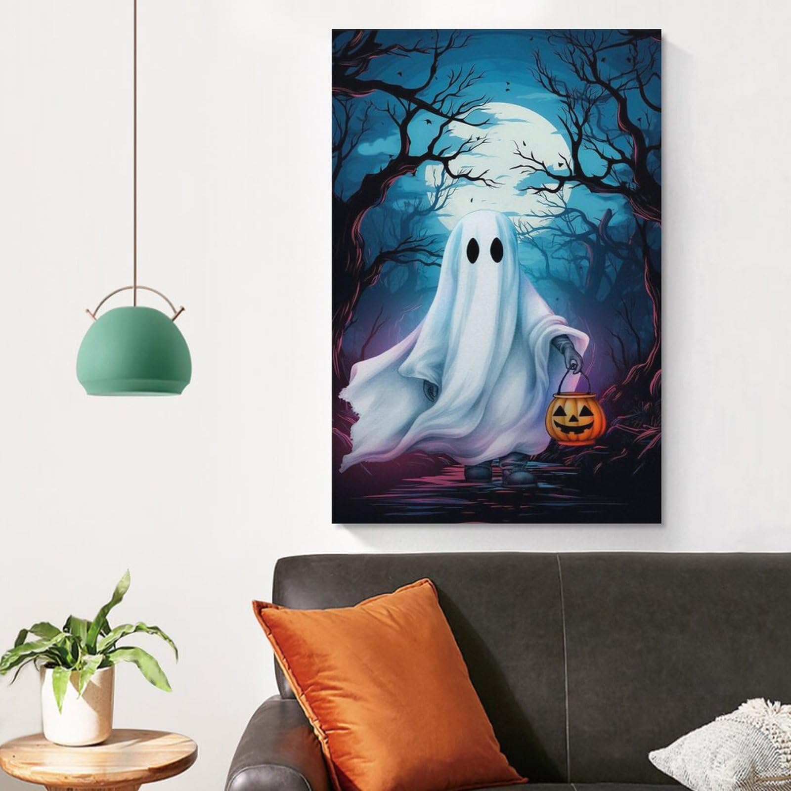 Ghost Holding A Pumpkin, Gothic Art Poster, Spooky Ghost Art