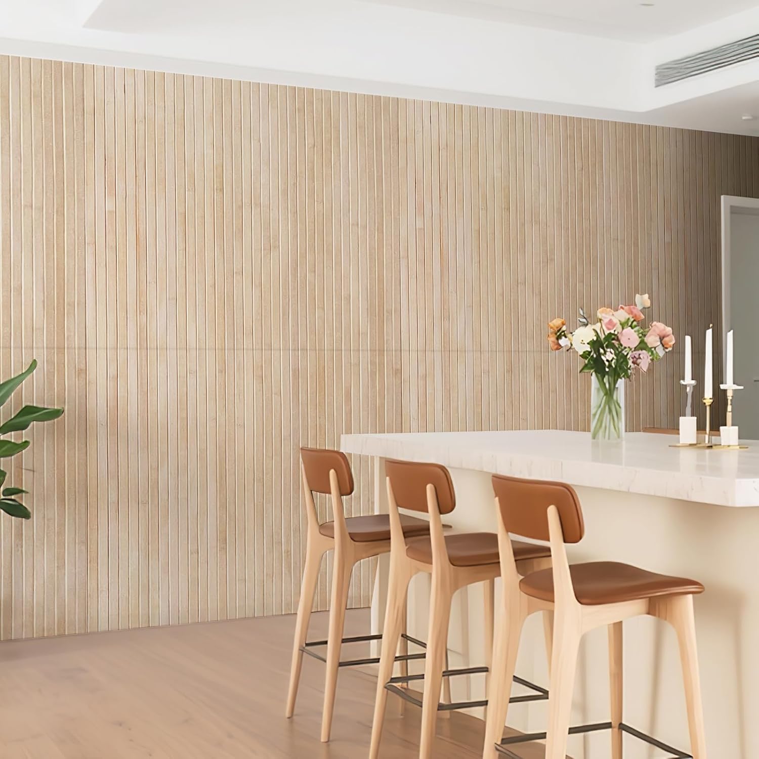 natural bamboo wall panel for interior wall decor, renewable pole wrap wainscoting paneling for wall ceiling furniture cabinet office, 48 x 96 inch, carbonized 96" x 48" carbonized