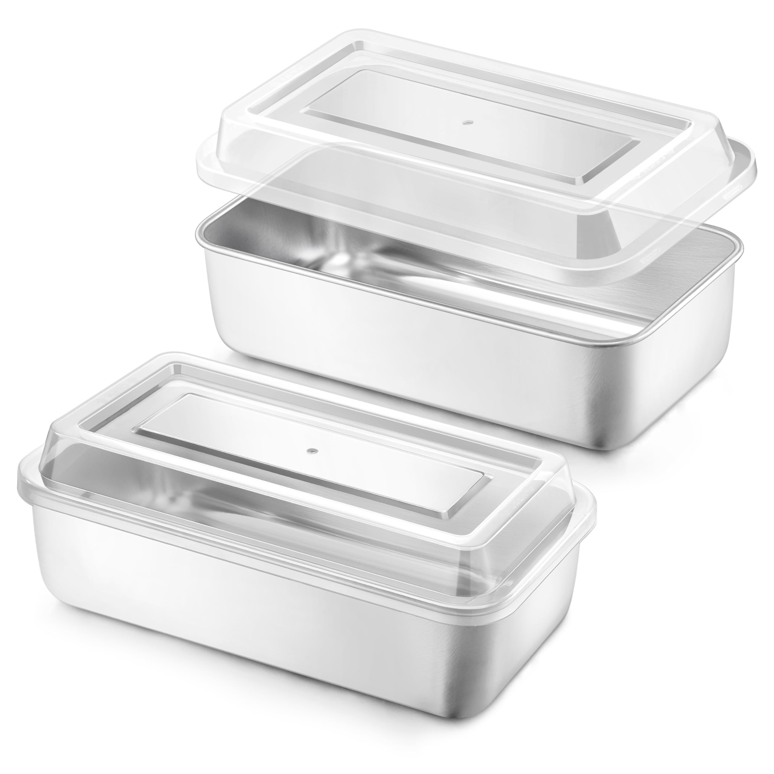 Homikit Loaf Tin, 2Lb Stainless Steel Bread Cake Tins with Lids, Rectangular Meatloaf Pan for Banana Bread, Brownies, Meal Prep & Storage, Healthy & Portable, Dishwasher Safe, Set of 2
