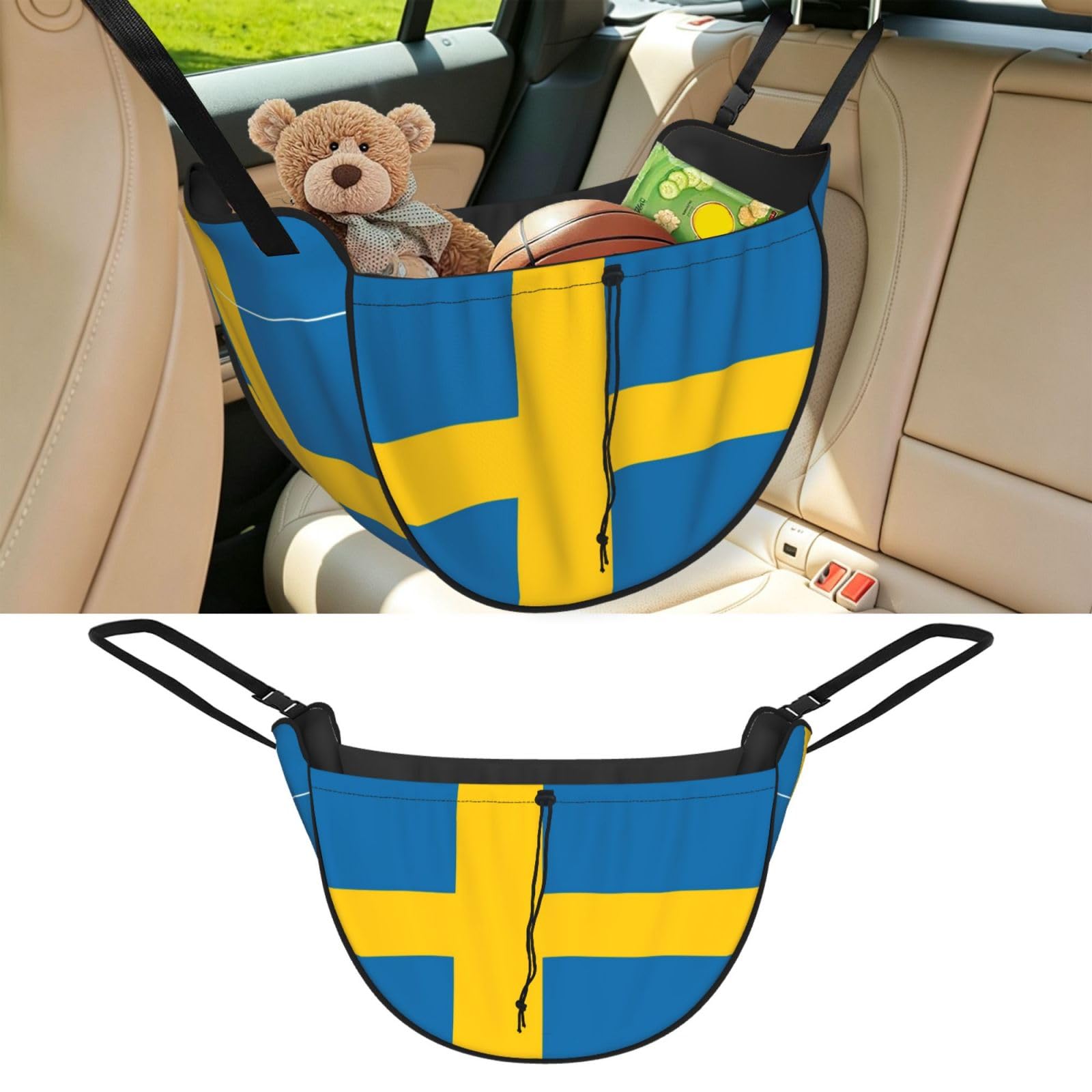 Cntdbu Black Flag Of Sweden Car Seat Organizer-Backseat Storage Bag For Travel