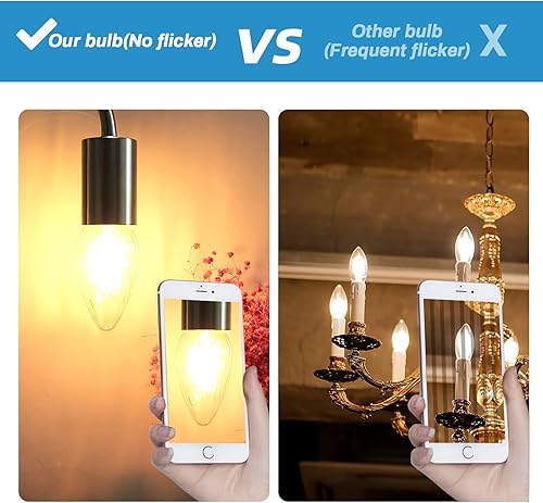 Miniatura 4 de LangPlus+ F15 - Bombilla LED regulable de 8 W, base E26 de 2700 K, luz blanca cálida de vidrio arrugado para lámpara de techo para ventilador de