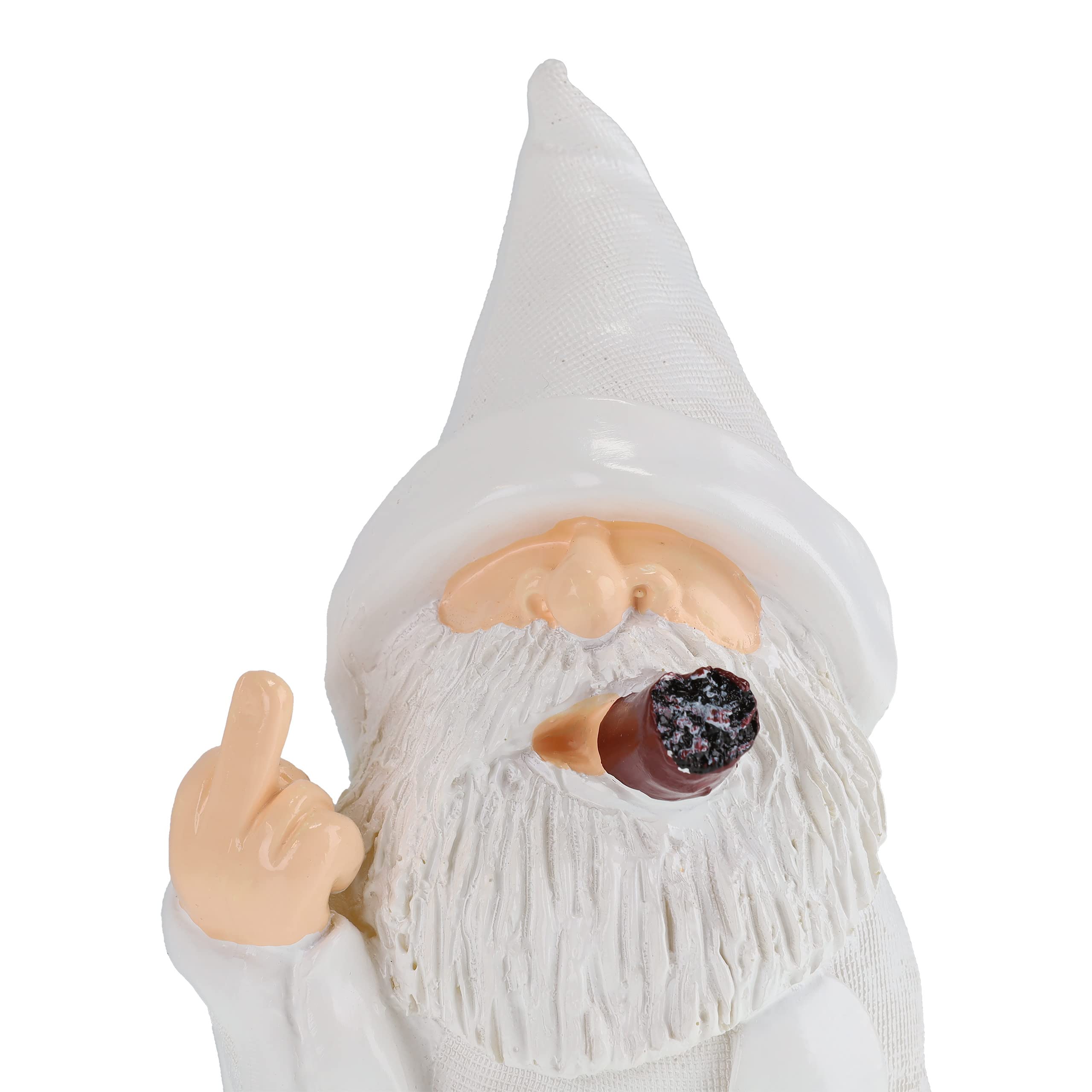 Relaxdays Gnomo de Jardín Sacando el Dedo, Resistente Intemperie y Heladas, Figura Enano Enfadado, Piedra Falsa, Blanco, Polirresina, 15 x 9 x 7 cm
