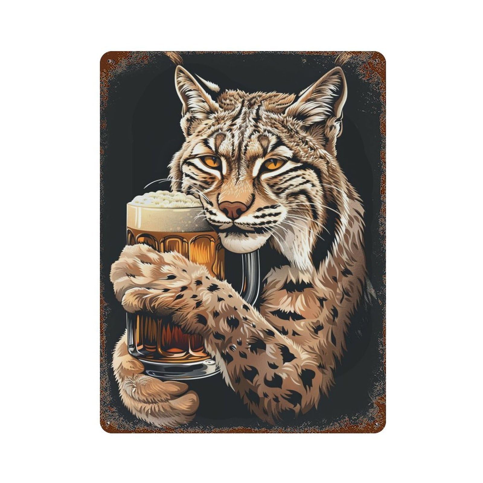 Vintage Rust Metal Sign Lynx Beer 15.7"x11.8", Shabby Chic Decor for Cafe, Home Bar And Lounge Decor