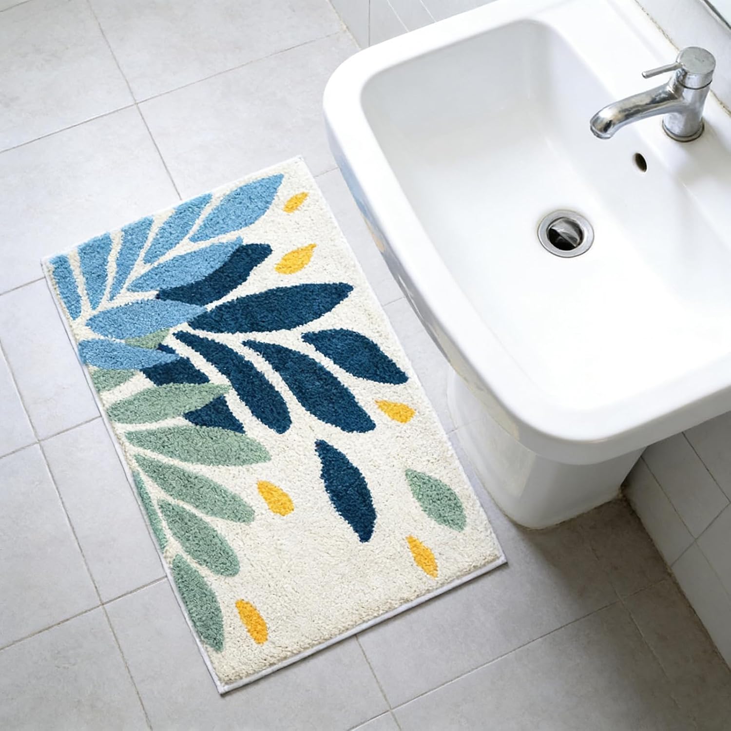 Hi Space Bathroom Rugs Mat 31.5x19.7IN Green Leaves Bath Mat for Bathroom Non Slip Machine Washable Soft Microfiber Absorbent Cute Bath Rug Plush for Tub Shower Sink Fluffy Home Decor Accessories