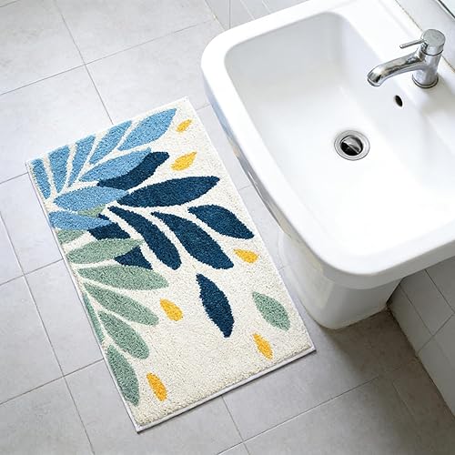 Miniatura 3 de Hi Space Alfombras de baño de 31.5 x 19.7 pulgadas, tapete de baño de hojas verdes para baño, antideslizante, lavable a máquina, suave microfibra