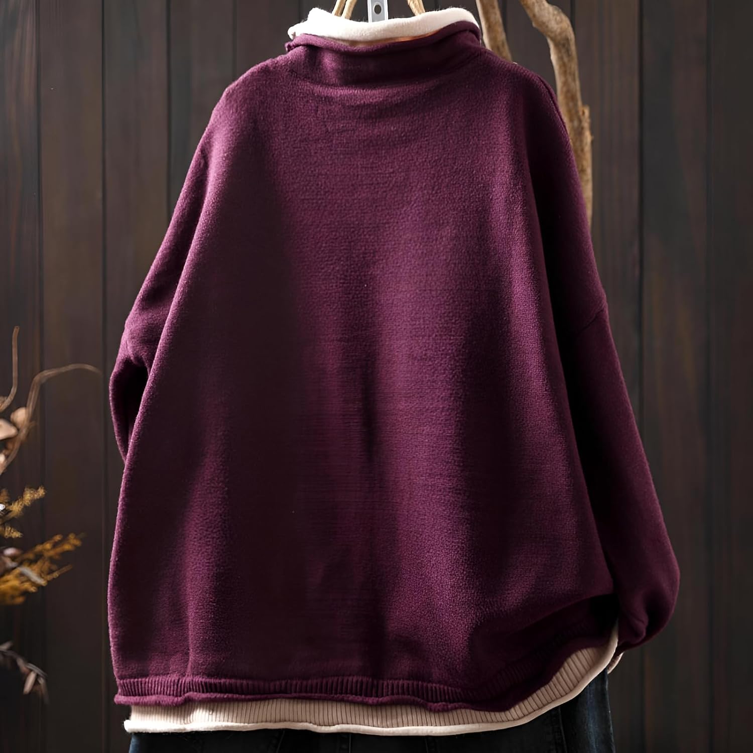 [Ellniges] ビッグサイズニット 積み重ねネック＆クツーウェイ拼接デザイン ルーズフィット オーバーサイズ カジュアルセータ