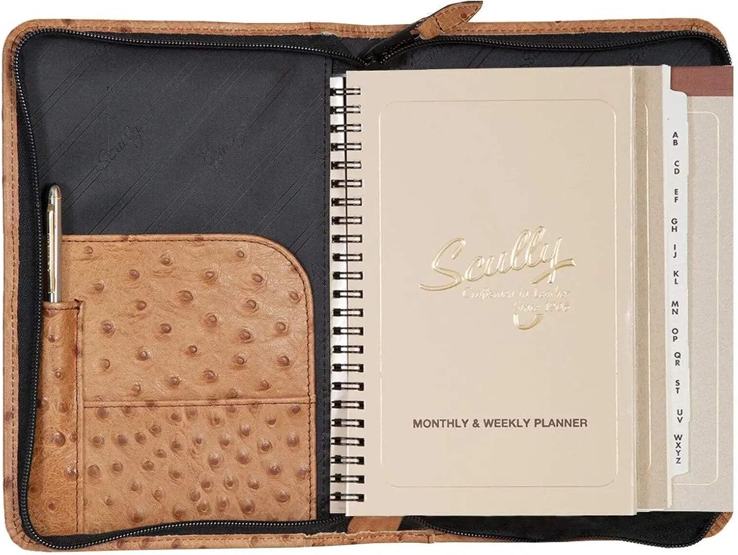 Scully Ostrich Embossed Leather Junior Zip Padfolio (Ostrich BRN)