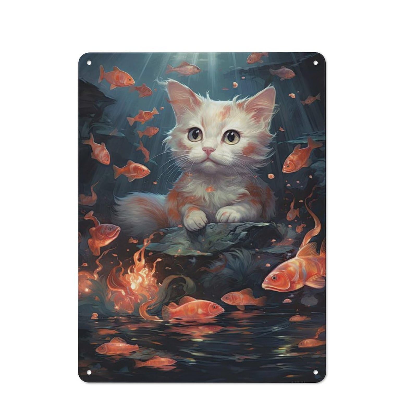 Junmoney Becoming Koi Kitten Metal Wall Plaque For Travel Lovers, Birthday, Housewarming Or Christmas Gift, 40X30cm