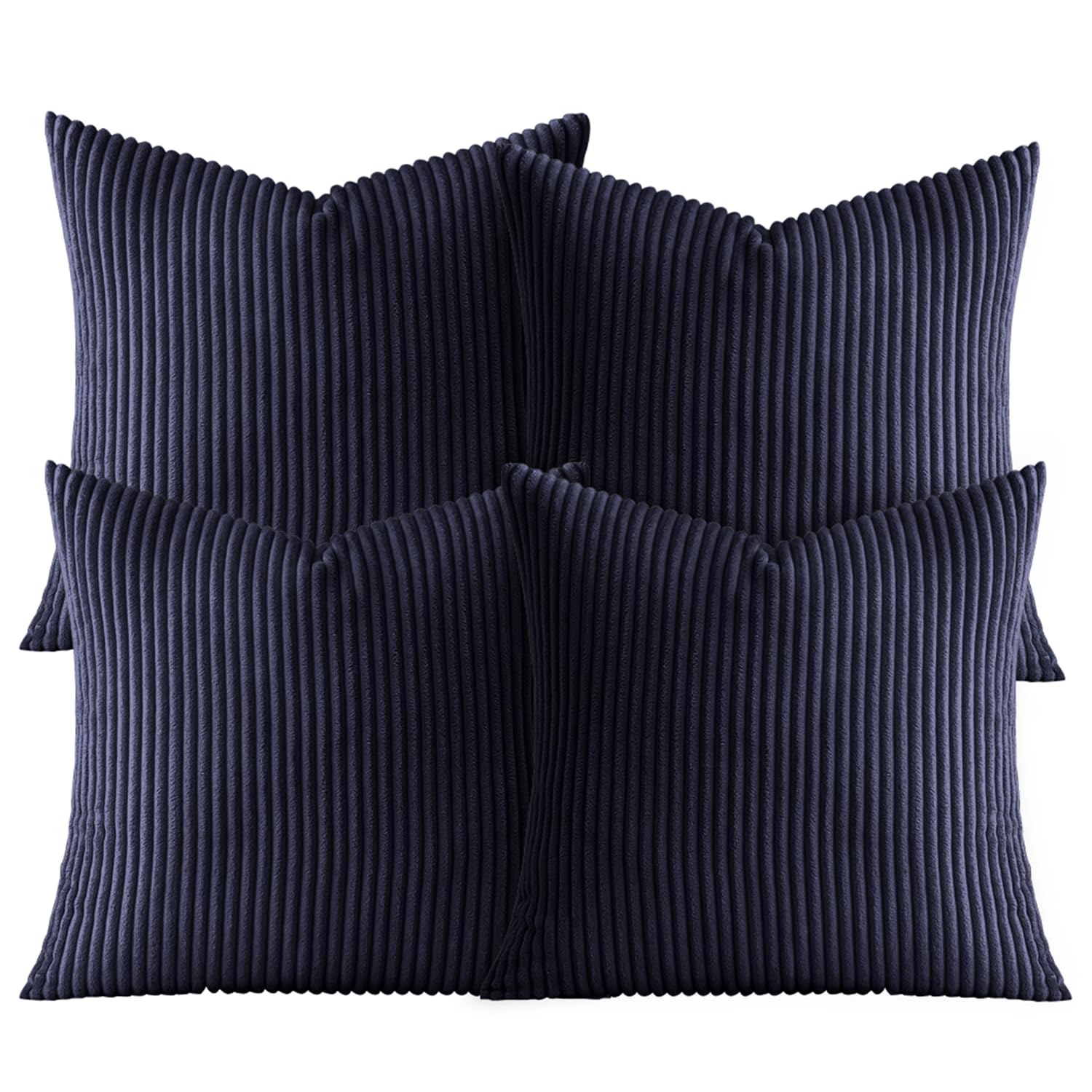 AMEHA Soft Stripe Navy Velvet Cushion Covers 45 x 45 cm Set of 4 Pcs with Invisible Zipper Decorative Square Throw Pillowcases for Bedroom, Sofa (18x18 inch Stripe Cushions)