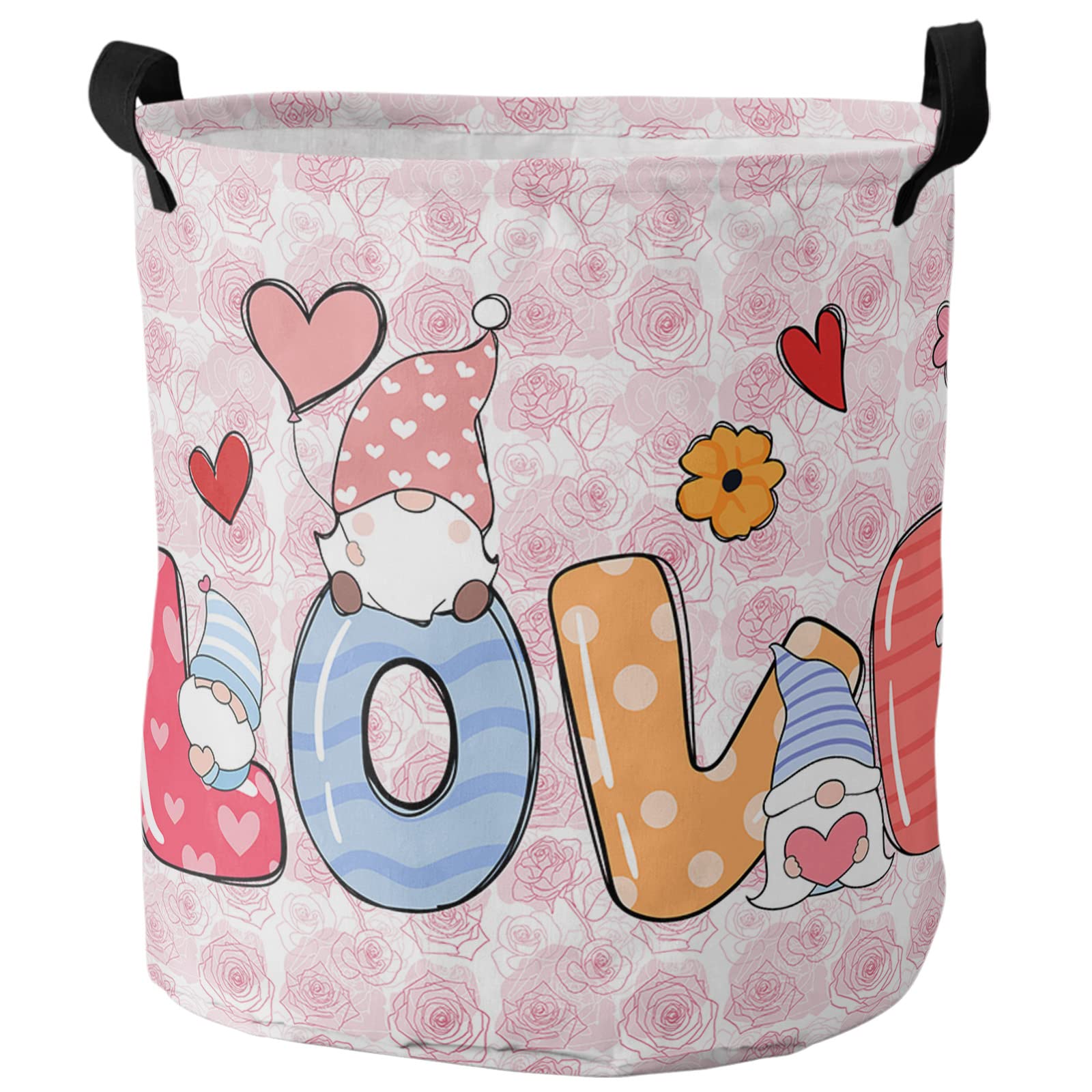Spielzeugkorb Alles Gute Zum Tag Der Liebe, Rosa Zwergrosen Wäschetonne Robust Waschekorbsammler Elegante Aufbewahrungskorb Für Schlafzimmer Wäsche Kleidung,40X50Cm