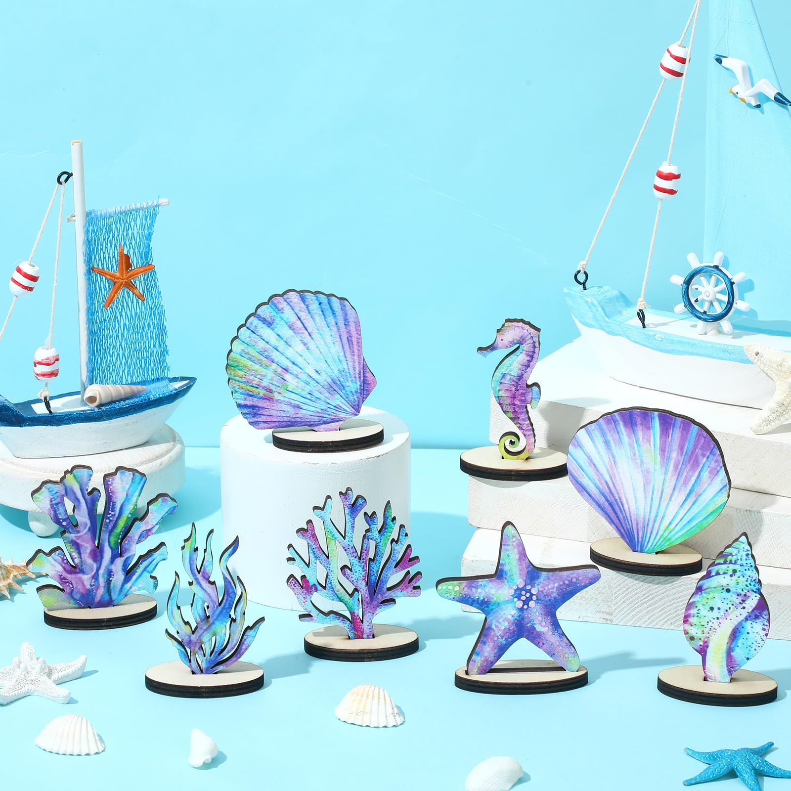 Beeveer 16-Piece Mermaid Party Decorations – Wooden Table Centerpieces For Under The Sea Theme - View #2
