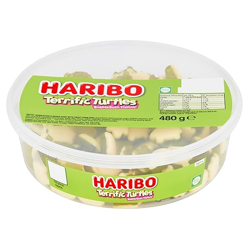 HARIBO Terrific Turtles – 150 Pieces of Fruity Gummy Sweets – 480g Tub - Round Tub