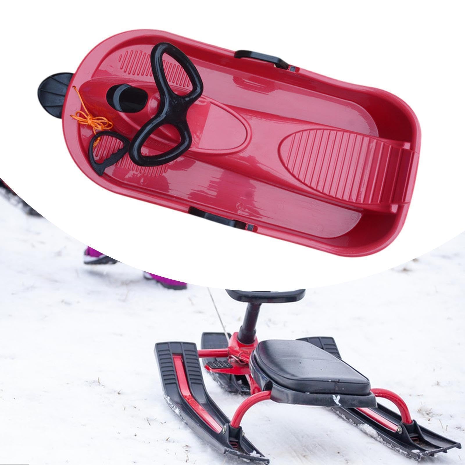 Spaß im Schnee mit dem Kinder Schlitten! Rodeln Sie die Wiese hinunter – mit robustem Lenkrad, Bremse und leichten Griffen an beiden Seiten.