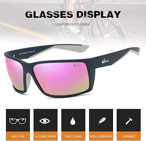 Miniatura 9 de Bevi Gafas de sol deportivas polarizadas con montura TR 90 con bisagras de resorte para hombres y mujeres, ciclismo, correr, béisbol