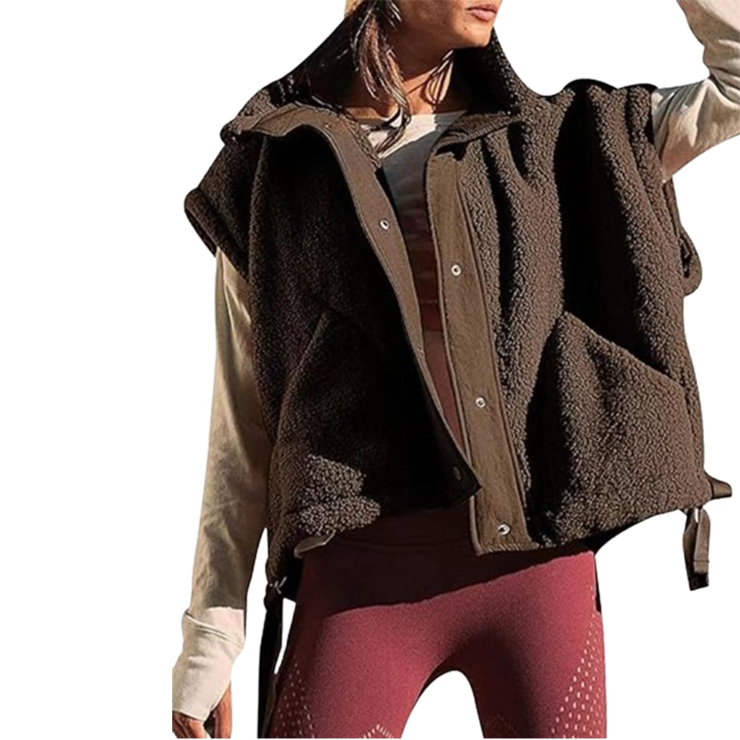 Slouchy Fleece Vest,Women's Oversized Fleece Vest,Warm Button Down Gilet Outerwear with Pockets,Sleeveless Sherpa Vest (4,M)