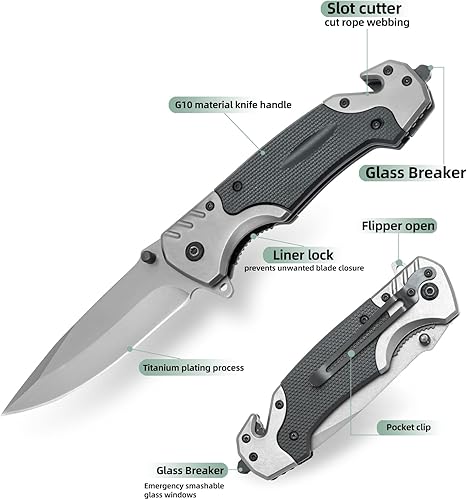 Miniatura 6 de ZPFOE Cuchillo de bolsillo pequeño de hoja de 3.75 pulgadas para hombres y mujeres, cuchillo plegable con rompedor de vidrio, cortador de cinturón