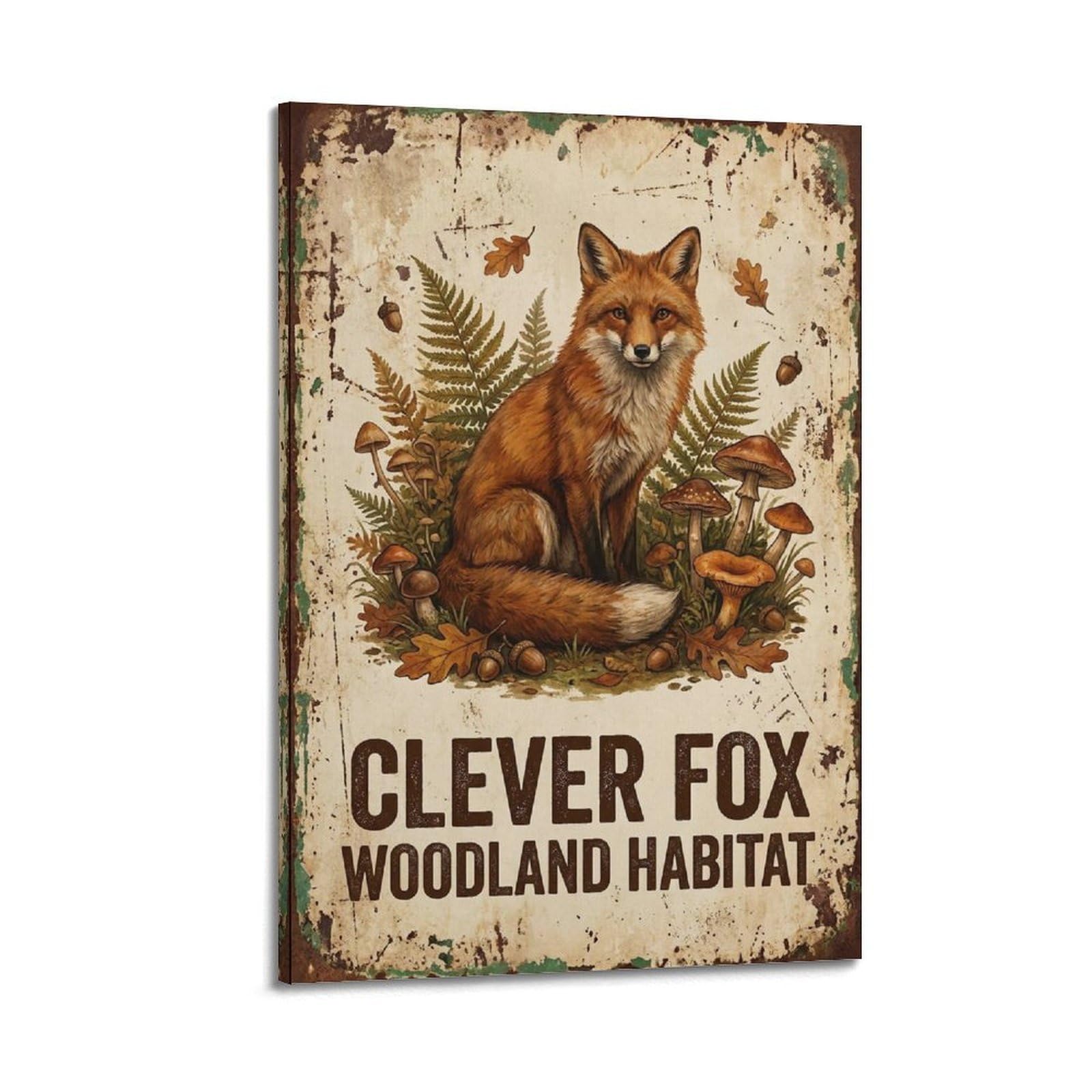 OKAHYS Fox Woodland Poster Habitat Retreat Rustic Illustration Modern Decorative Canvas Prints - Ideal Wall Art for Family, Man Cave, Game Room, Boys & Girls Bedroom 20x30inch