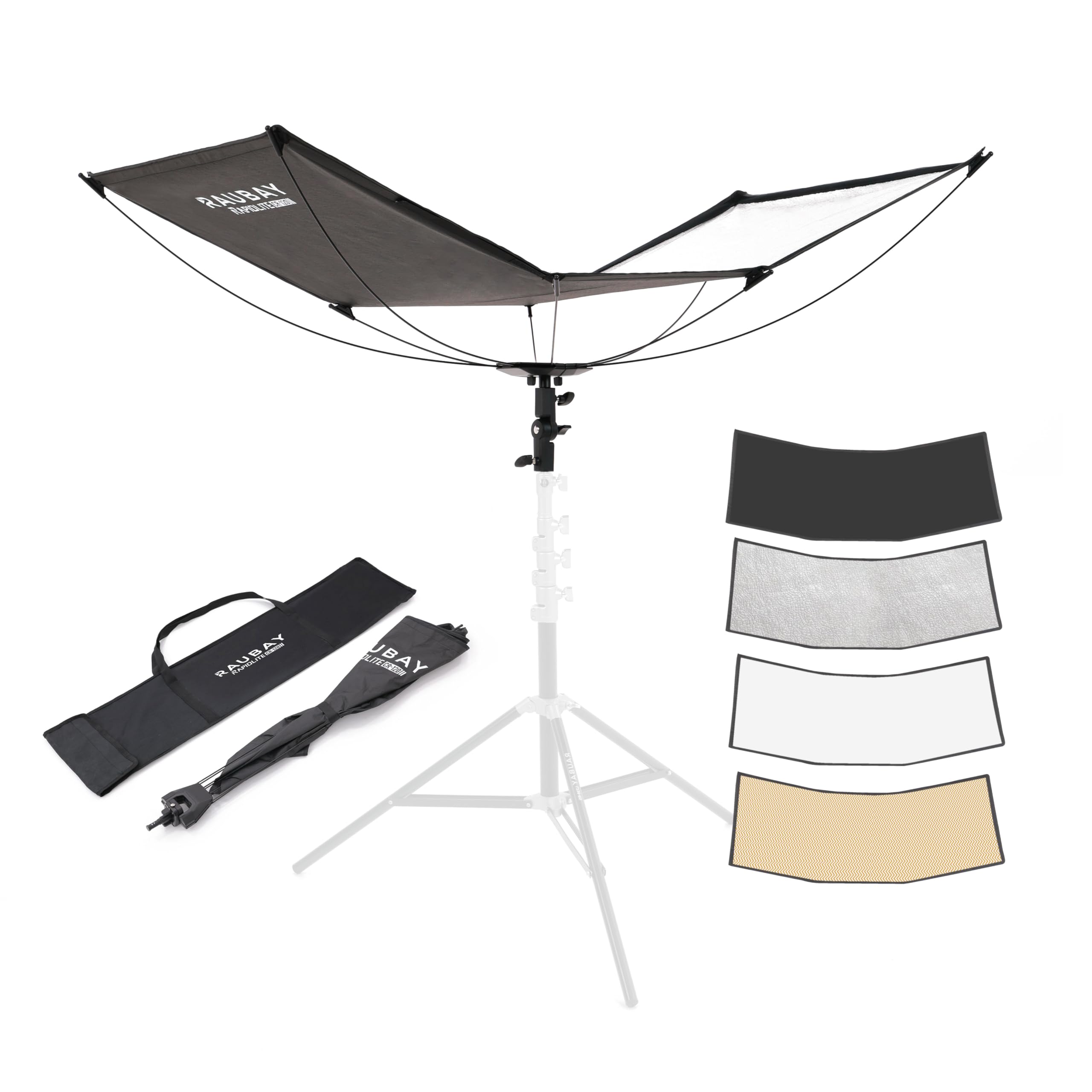 RAUBAY Schnellöffnbarer gebogener Reflektor, U-förmiger Klappreflektor mit 122 x 66 cm großem Diffusor für Studioaufnahmen (Porträts & Videos), 4-in-1 Schwarz/Weiß/Silber/Gold, RAPIDLITE, CR-120