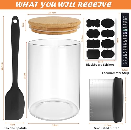 Miniatura 2 de Kmise Sourdough Starter Jar, 34 Oz DIY Glass Sourdough Starter Jar Kit With Thermometer, Silicone Spatula, Blackboard Stickers and Cutter