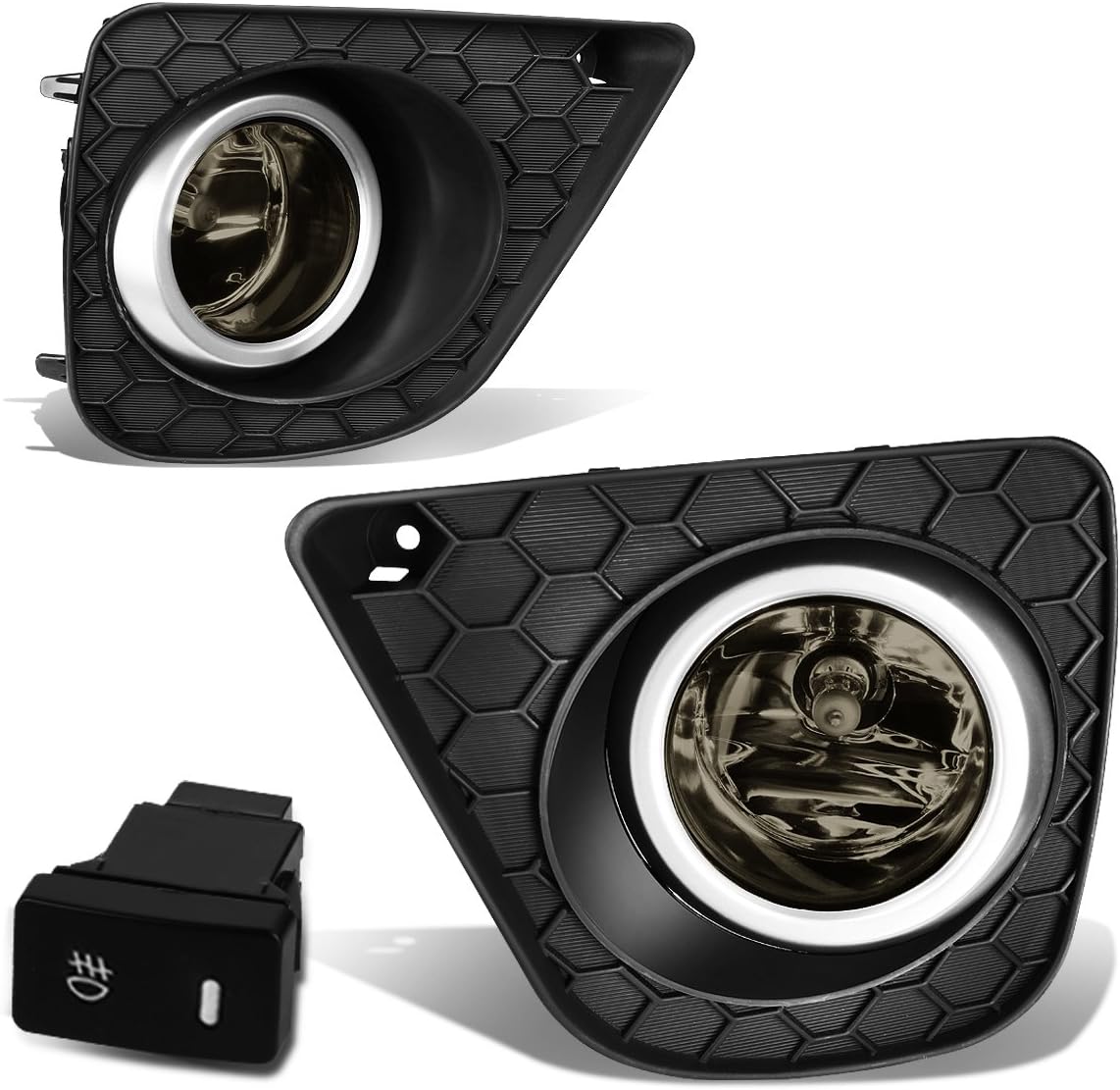 Auto Dynasty Fog Lights Assembly Compatible with 2013 2014 2015 Honda Accord Coupe Front Bumper Driving Fog Lamps w/Switch and Bezel, Driver and Passenger Side, Smoked Lens