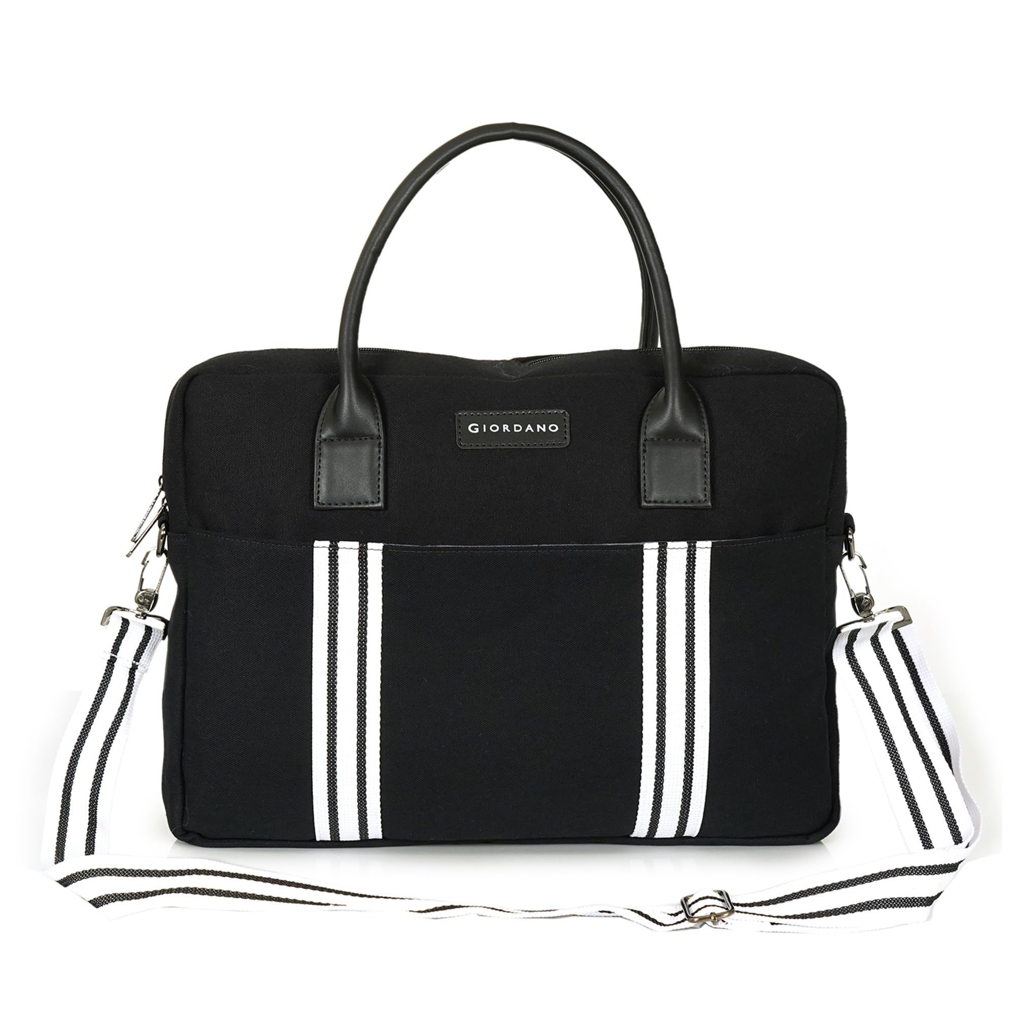 Unisex 15-Inch Laptop Bag | Canvas Messenger Breifcase with Padded Compartment | Detachable Striped Web Strap | for Men and Women-image-10