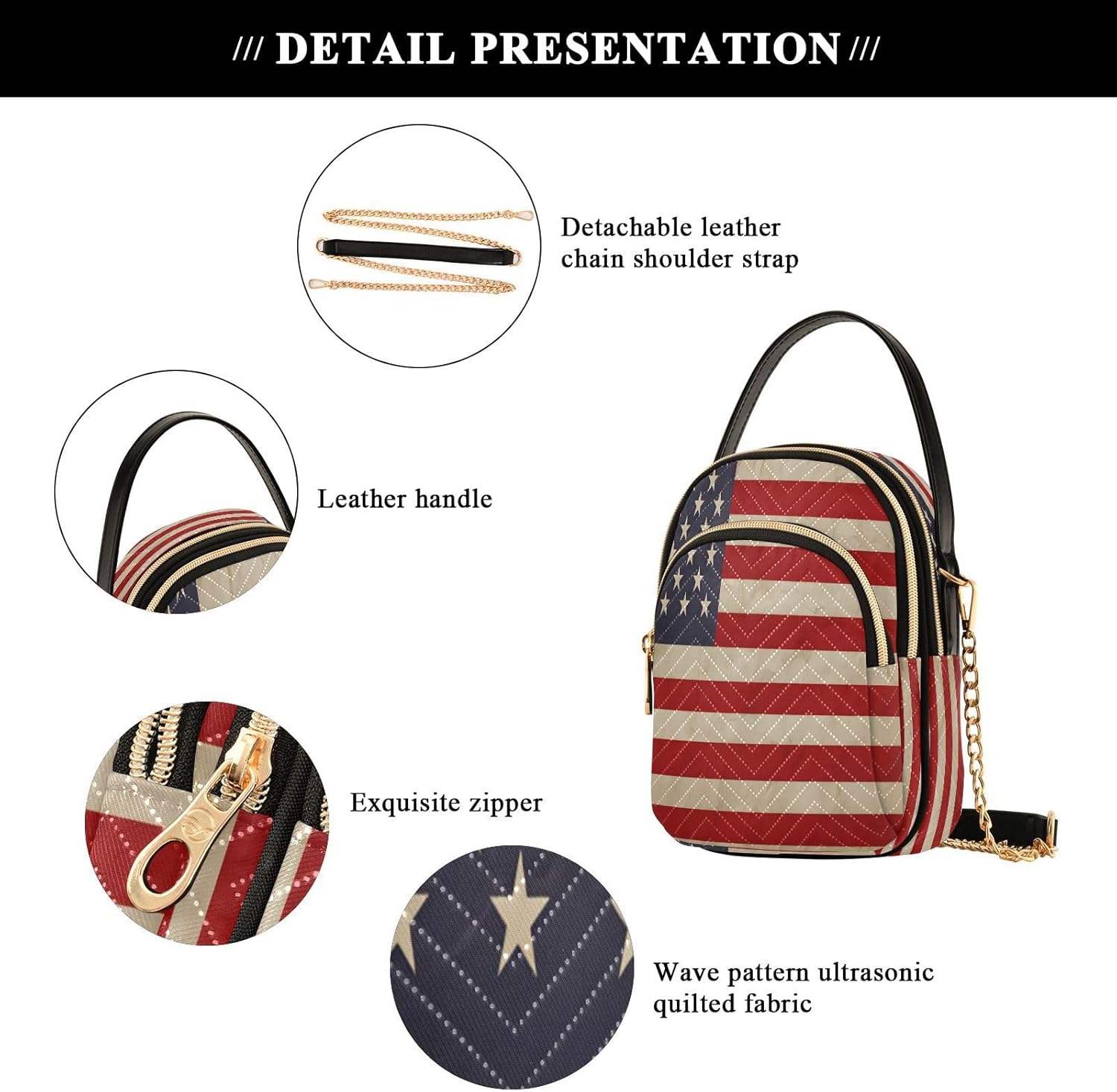 ALAZA Fashion American Flag Crossbody Bag Small Shoulder Handbags Leather Purse for Women