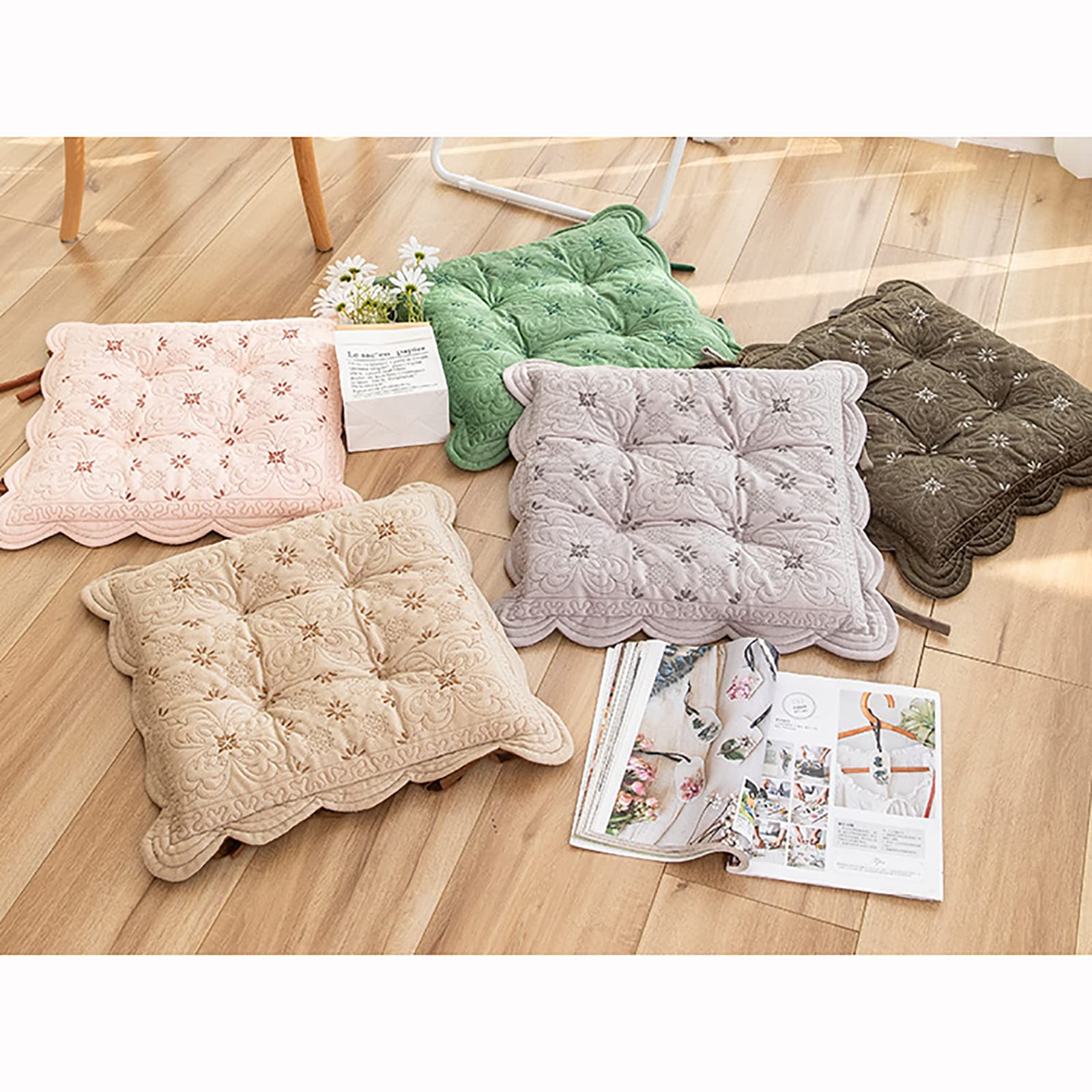 Amazon.co.jp: ショートプラッシュチェアクッション、刺繍キルト
