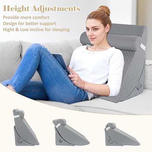 Miniatura 2 de Almohada de cuña de cama para dormir, juego de almohada de cuña ajustable para después de la cirugía, almohada triangular elevada para reflujo ácido