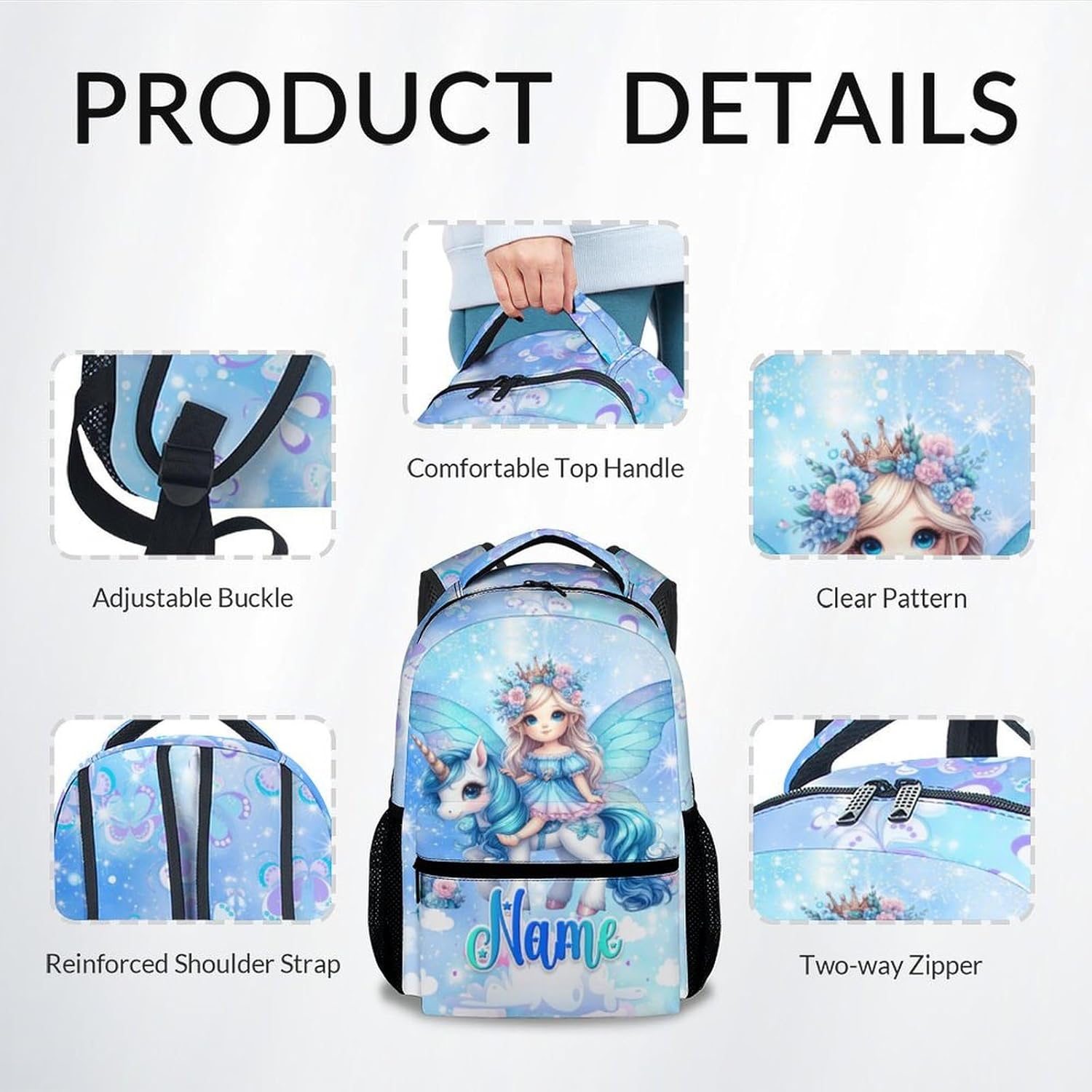 Personalized School Backpack with Name - Unicorn Backpack for Girls - Custom Kids Bookbag School Supplies for Primary - 17 Inch Fairy Toddler School Bag