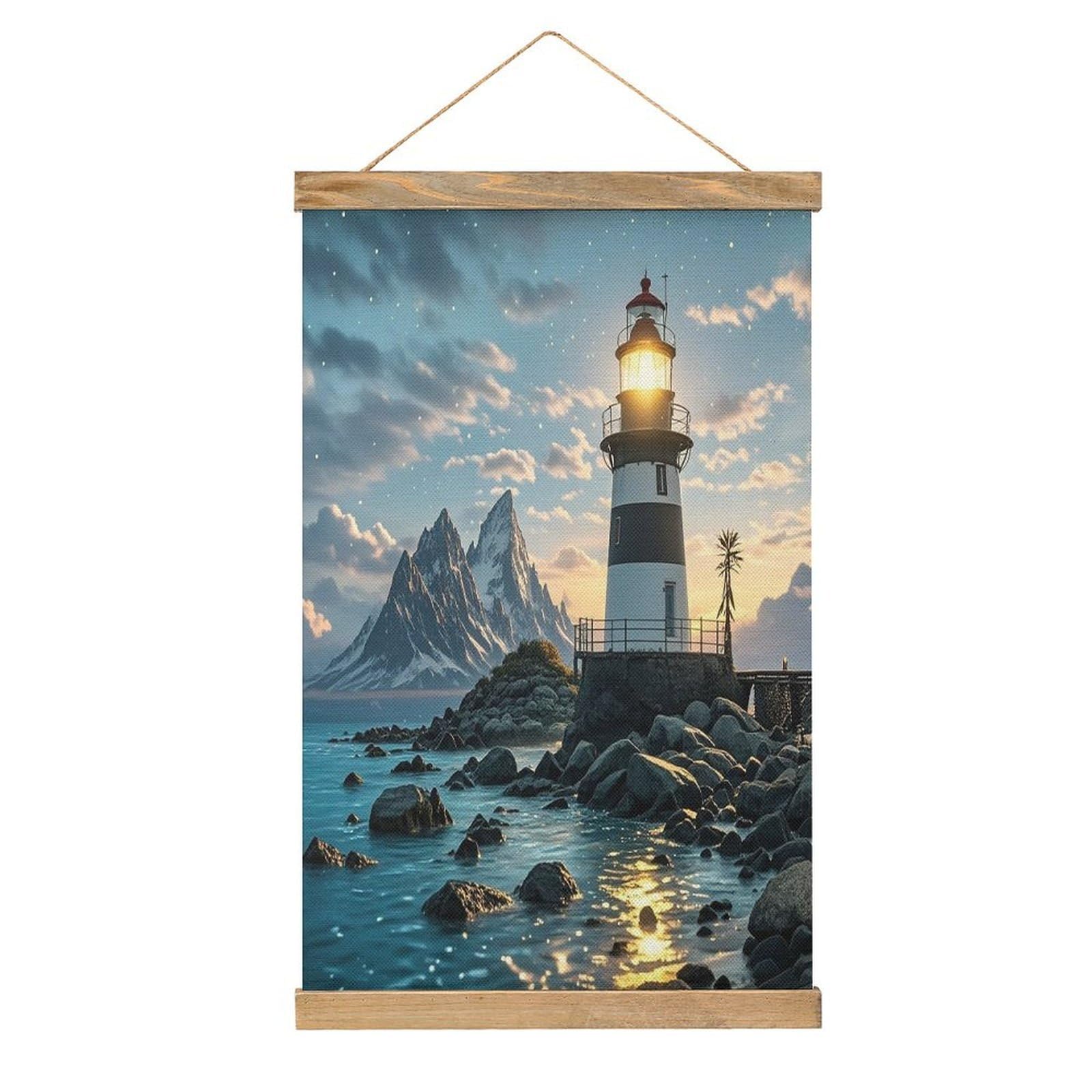 VstaDank Lighthouse by The Sea Poster with Wooden Frame Hanger Art Painting Wall Decor Poster Wall Hanging Wooden Frame 13x20 Wood Poster Hanger for Photo Picture Art Canvas Print Artwork