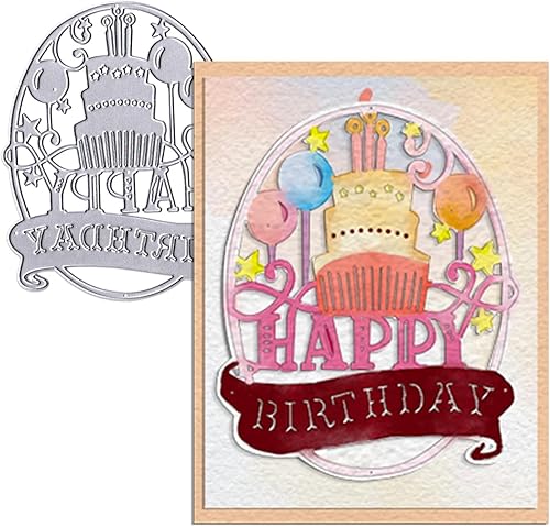 Troqueles de corte de metal de feliz cumpleaños para hacer tarjetas, globos y estrellas, marco de fondo, troquelado en relieve, plantilla para