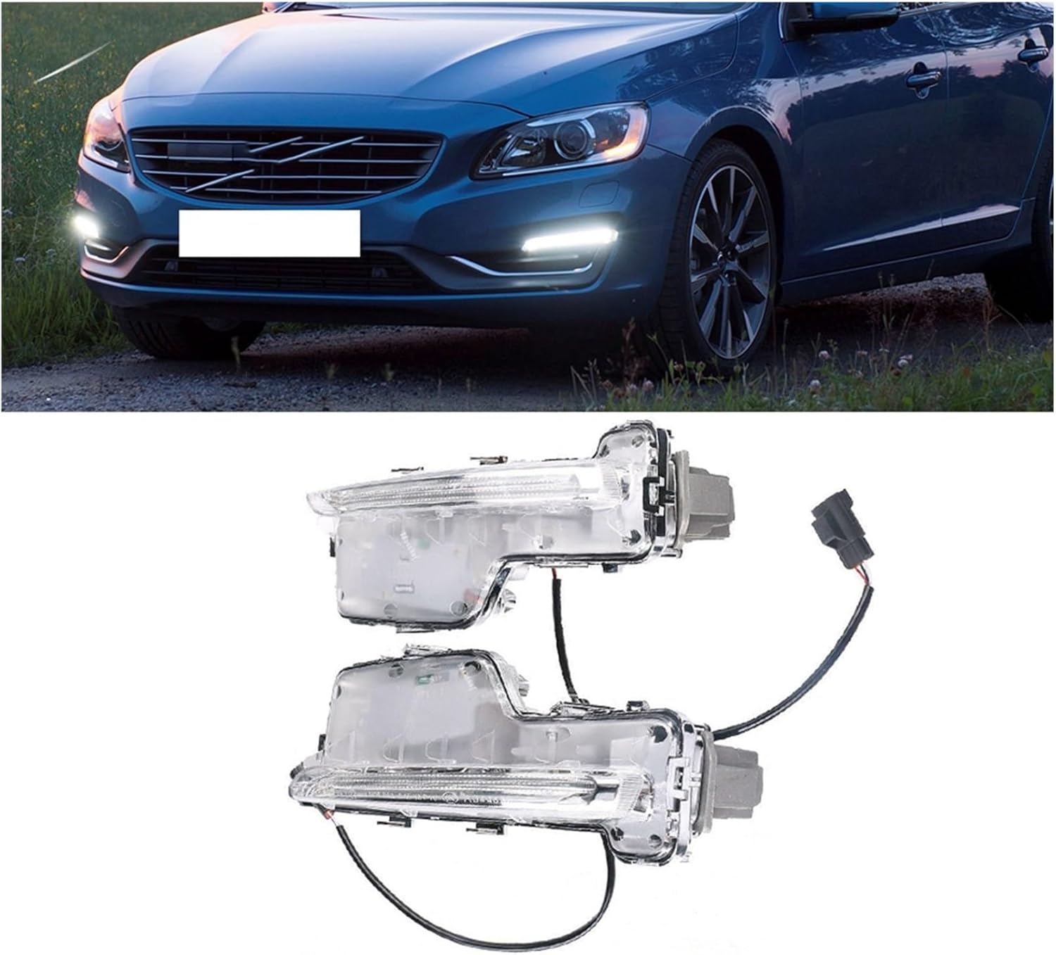 Right DRL Front Fog Light LED Daytime Running Lights Corner Lamp 31434567 31434568 Compatible with Volvo S60 2014-2018