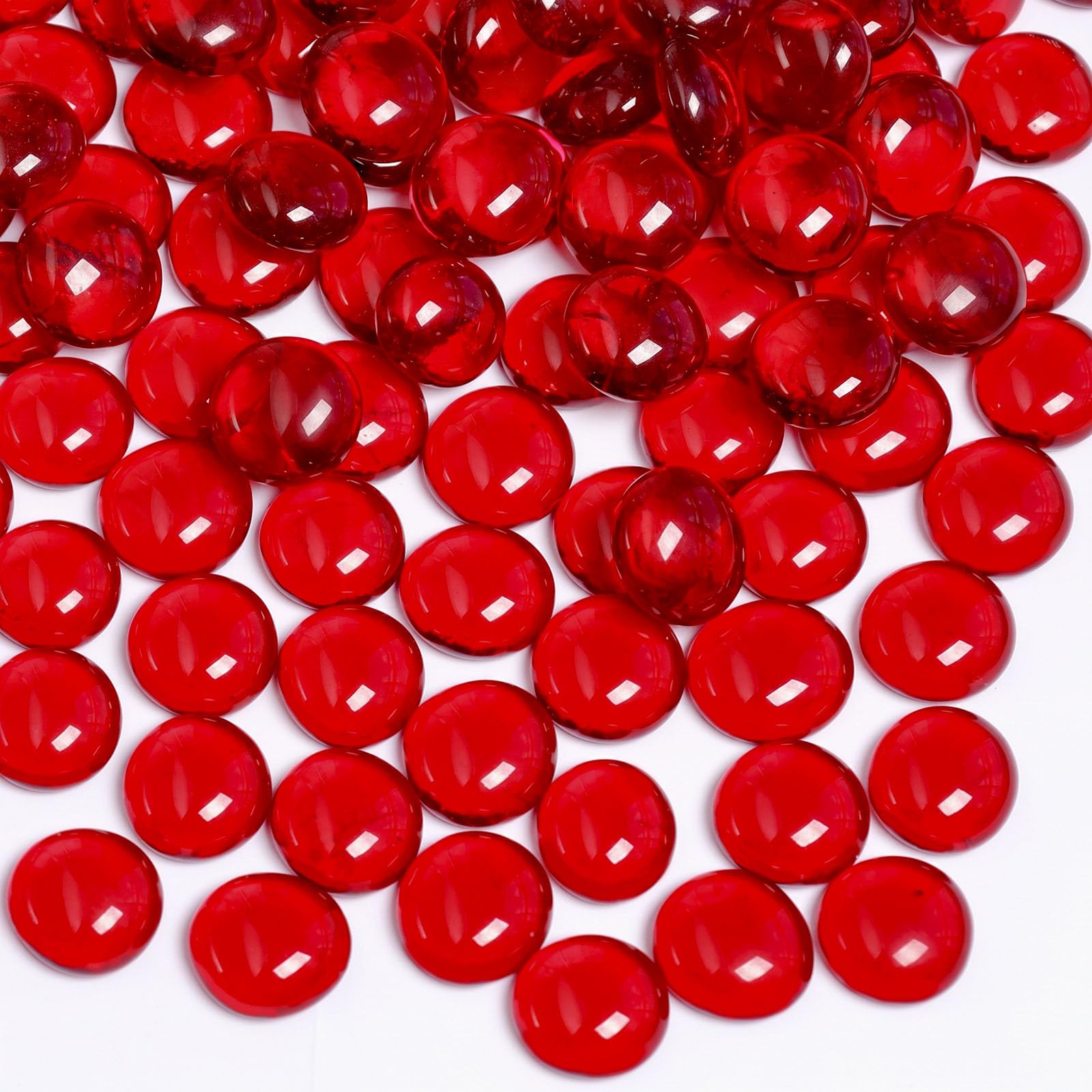 FUTUREPLUSX 5LB Red Glass Beads, Flat Marbles for Vase Fillers