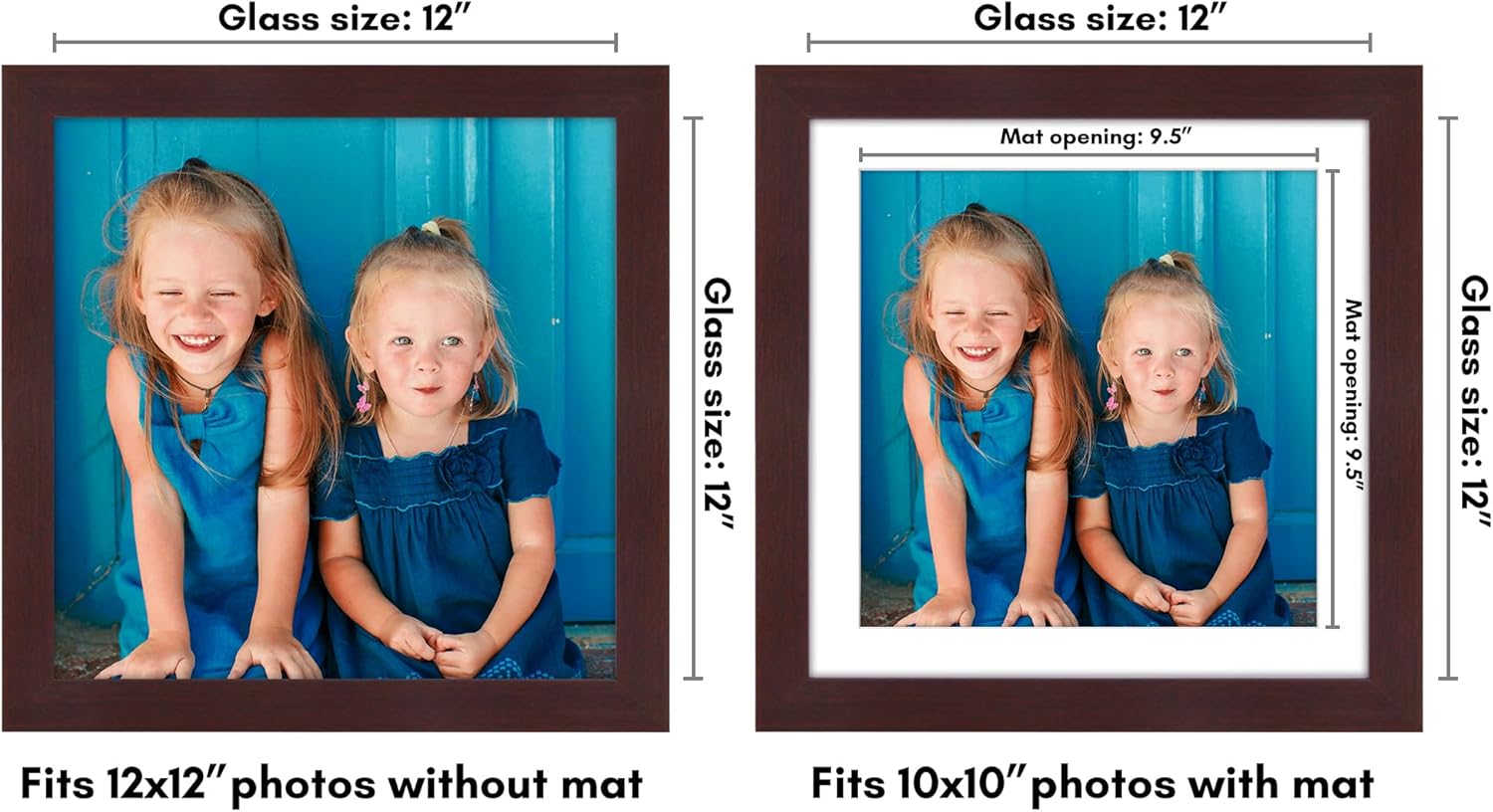 Americanflat 12x12 Picture Frame with Shatter-Resistant Glass - Use as 10x10 Frame with Mat or 12x12 Frame Without Mat - Hudson Collection - Wide Photo Frame for Wall Display - Mahogany (Pack of 3)