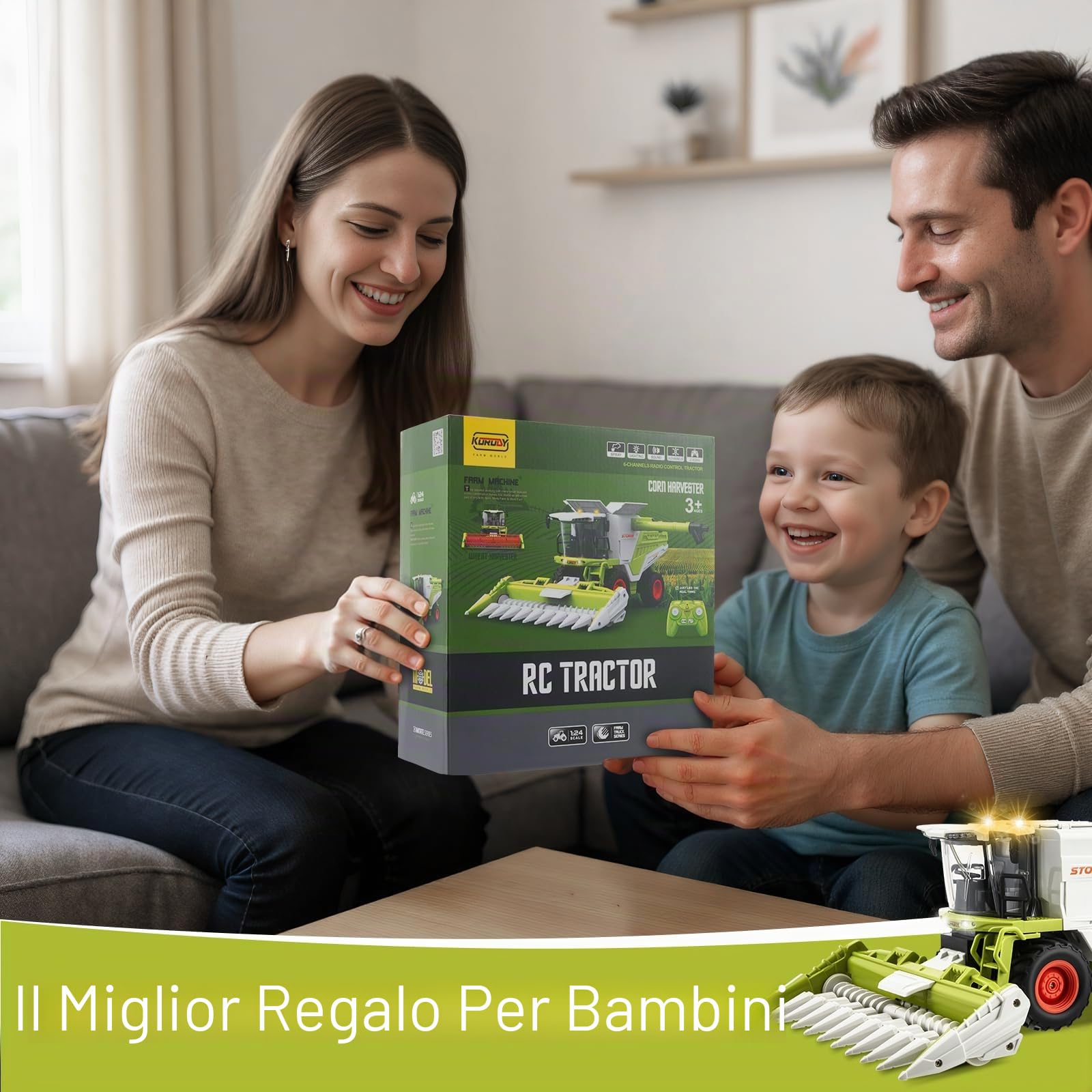 RC Mietitrebbia giocattolo radiocomandato mietitrebbia, trattore RC Harvester grande con spruzzatura, luce e suono, 2,4 GHz, 1:24, regalo per feste per bambini dai 3 4 5 6 anni in su