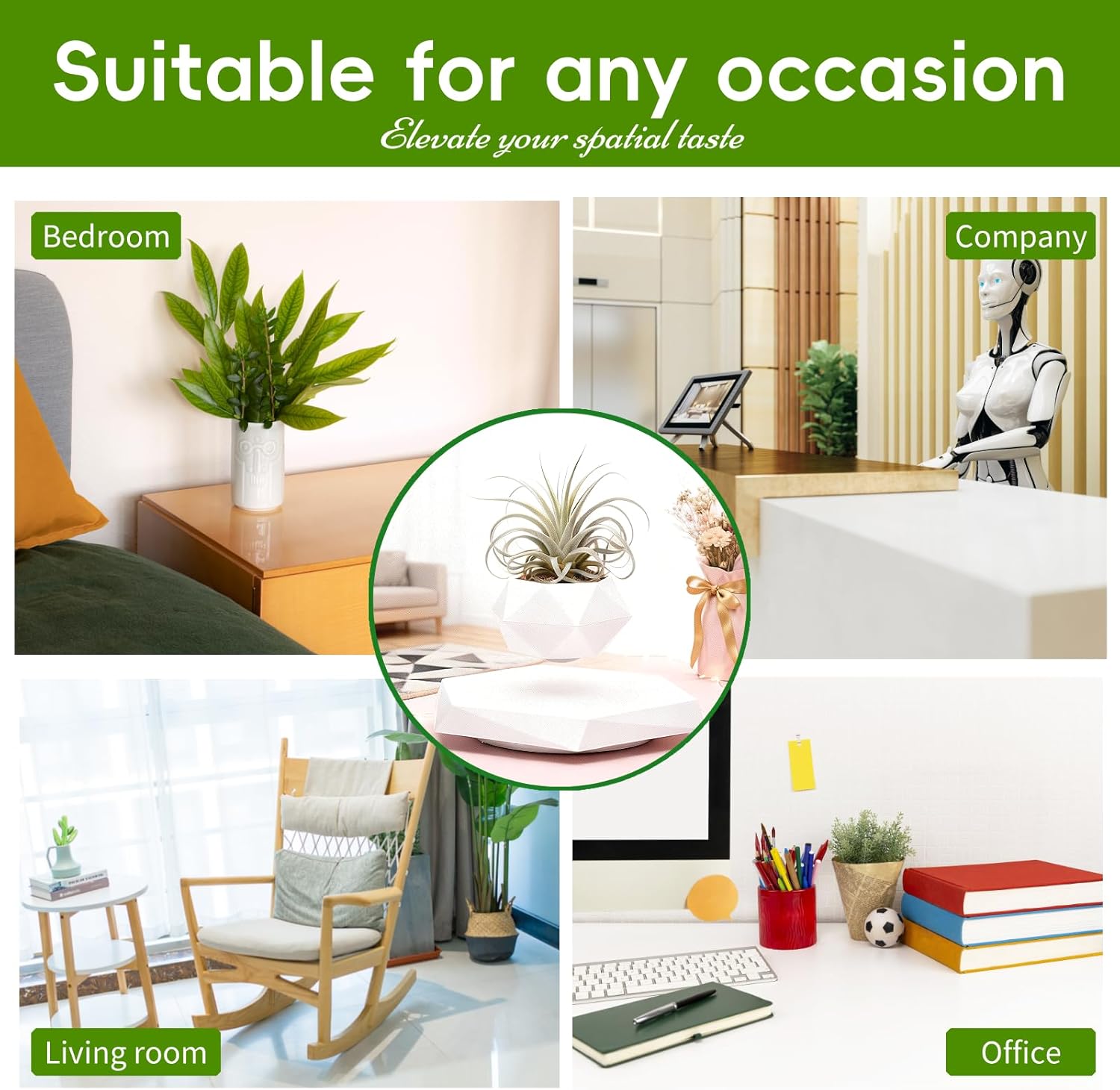 MOOCCI Floating Plant Pot Magnetic Levitating Plant Pot for Succulents, Levitating Decor for Home & Office Magnetic Floating Levitating Display (White)