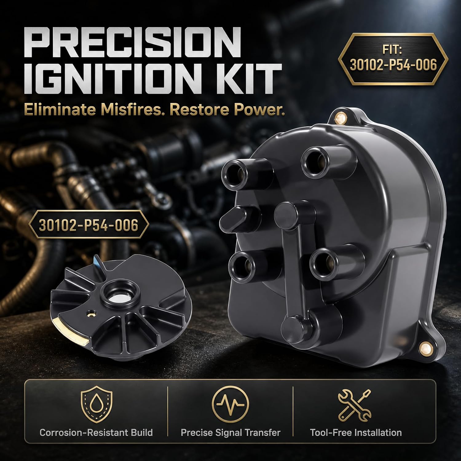 Ignition Distributor Cap & Rotor Kit Compatible with Honda Accord 1998-2002, CR-V 1997-2001, Civic 1992-2000 – Replaces 30102P54006, 30103P08003 – Complete Firing System Components