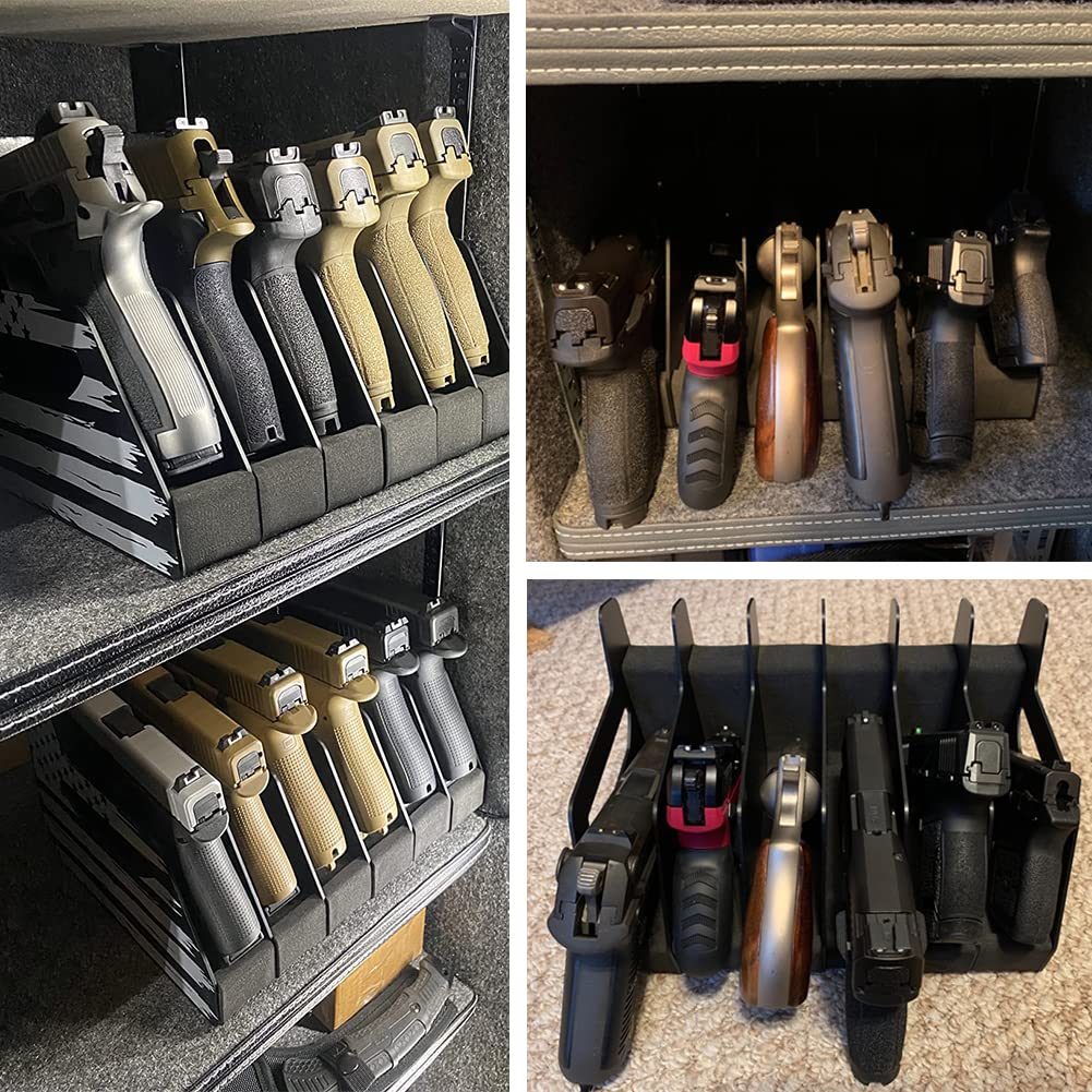 BSTTEK 6X Standard Pistol Rack, Revolver Holder for Gun Safe Cabinet Storage, Handgun Stand Organizer Accessories with Moisture&Scratch Resistance Function