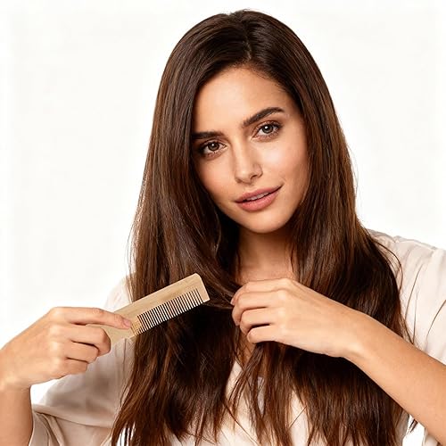 Miniatura 7 de Juego de 5 peines de madera para mujer, colección de peines de bambú portátiles de madera natural para todo tipo de cabello, antiestático, ecológico