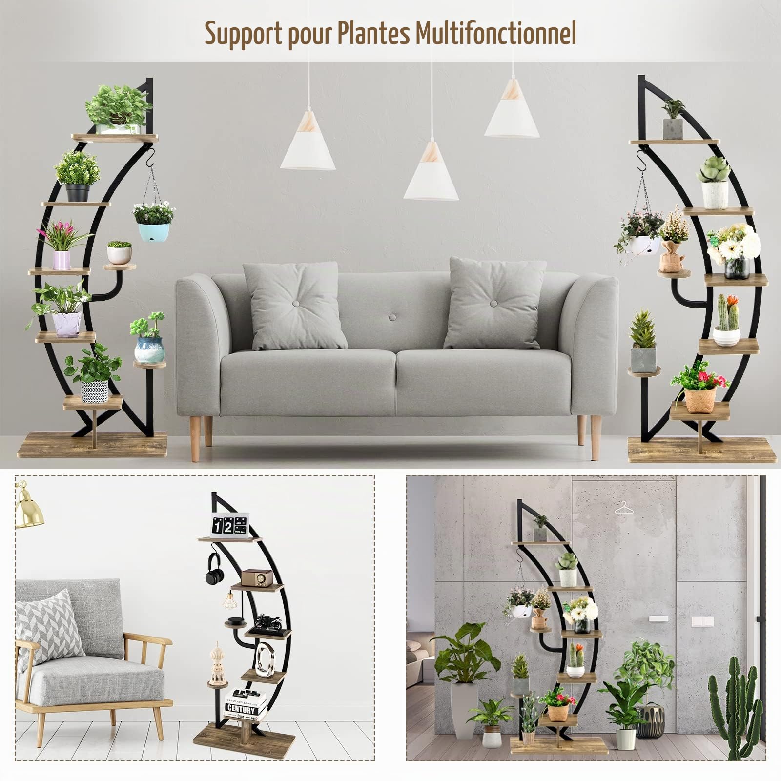 KOMFOTTEU Support Plantes 7 Niveaux, Intérieur & Extérieur, 2, Noir