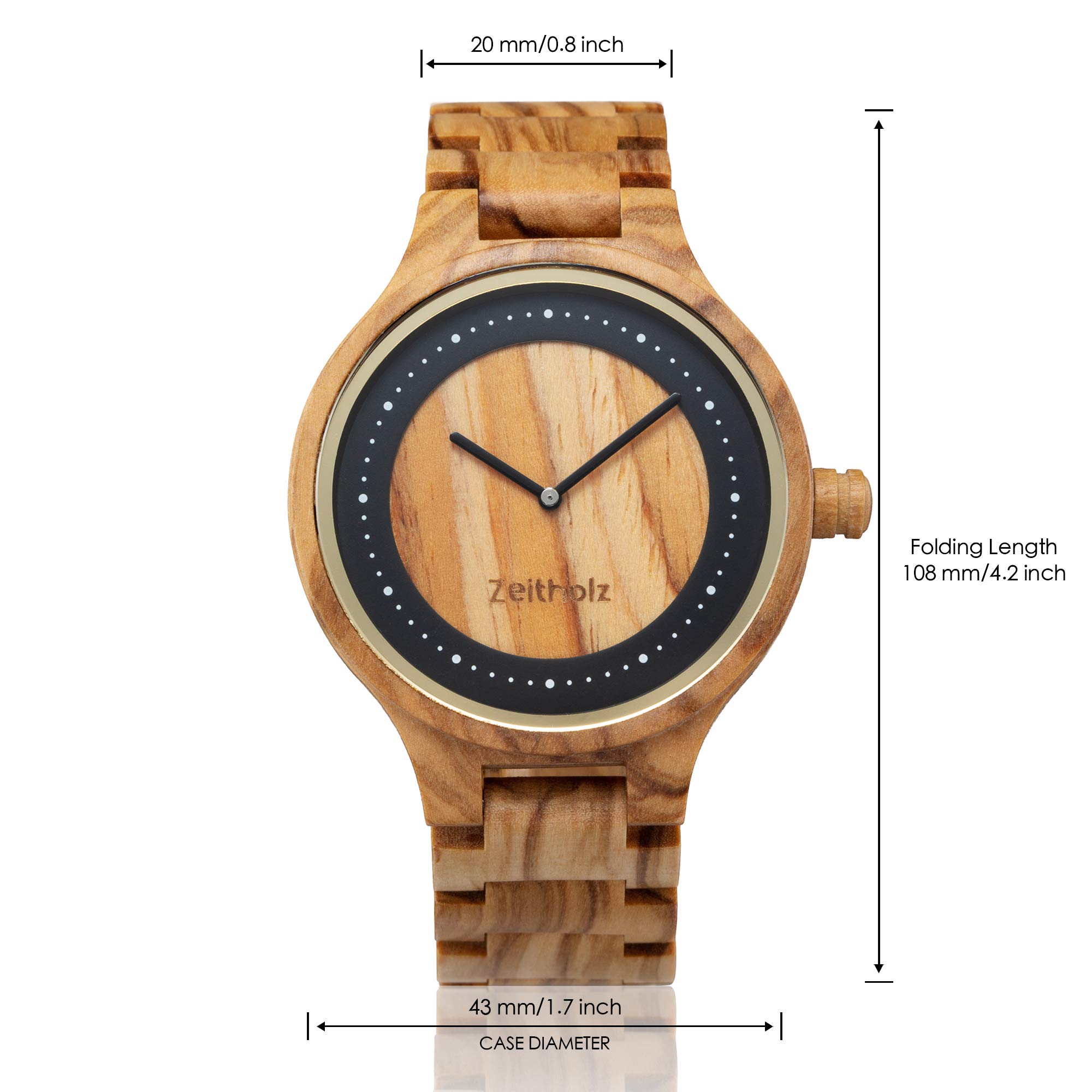 Orologio in Legno da Uomo - Modello Dohma, Fatto a Mano d’ulivo Naturale 100% con Movimento al Quarzo - Orologio con Venature Lignee Analogico Digitale per Lui - Cinturino Regolabile