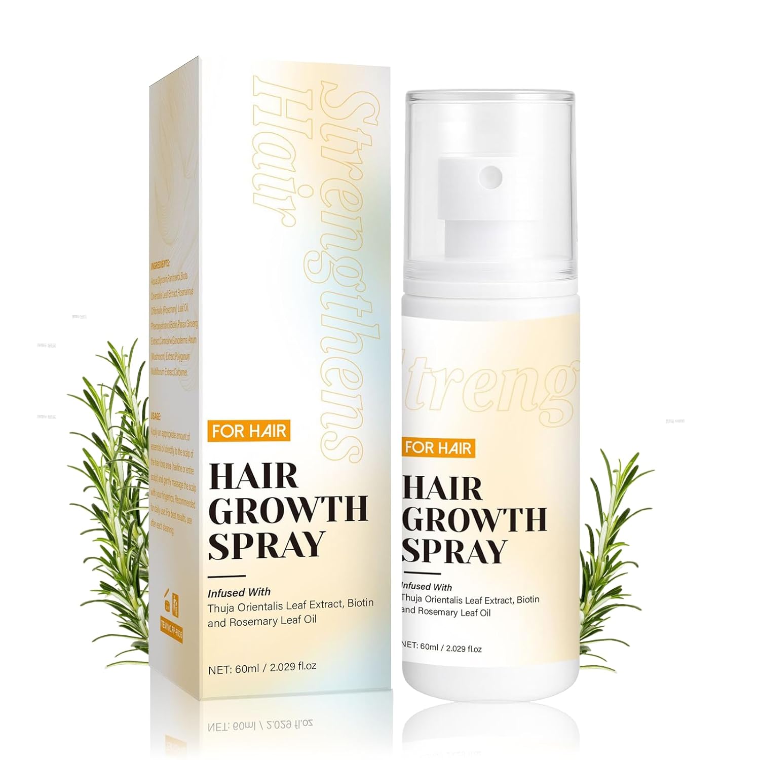 Rosemary Essential Oil and Biotin Hair Growth Spray - Promotes Hair Growth, Reduces Breakage, Helps Prevent Thinning & Loss, Repairs Damage, Non-Greasy Formula for Scalp, 60ml Bottle