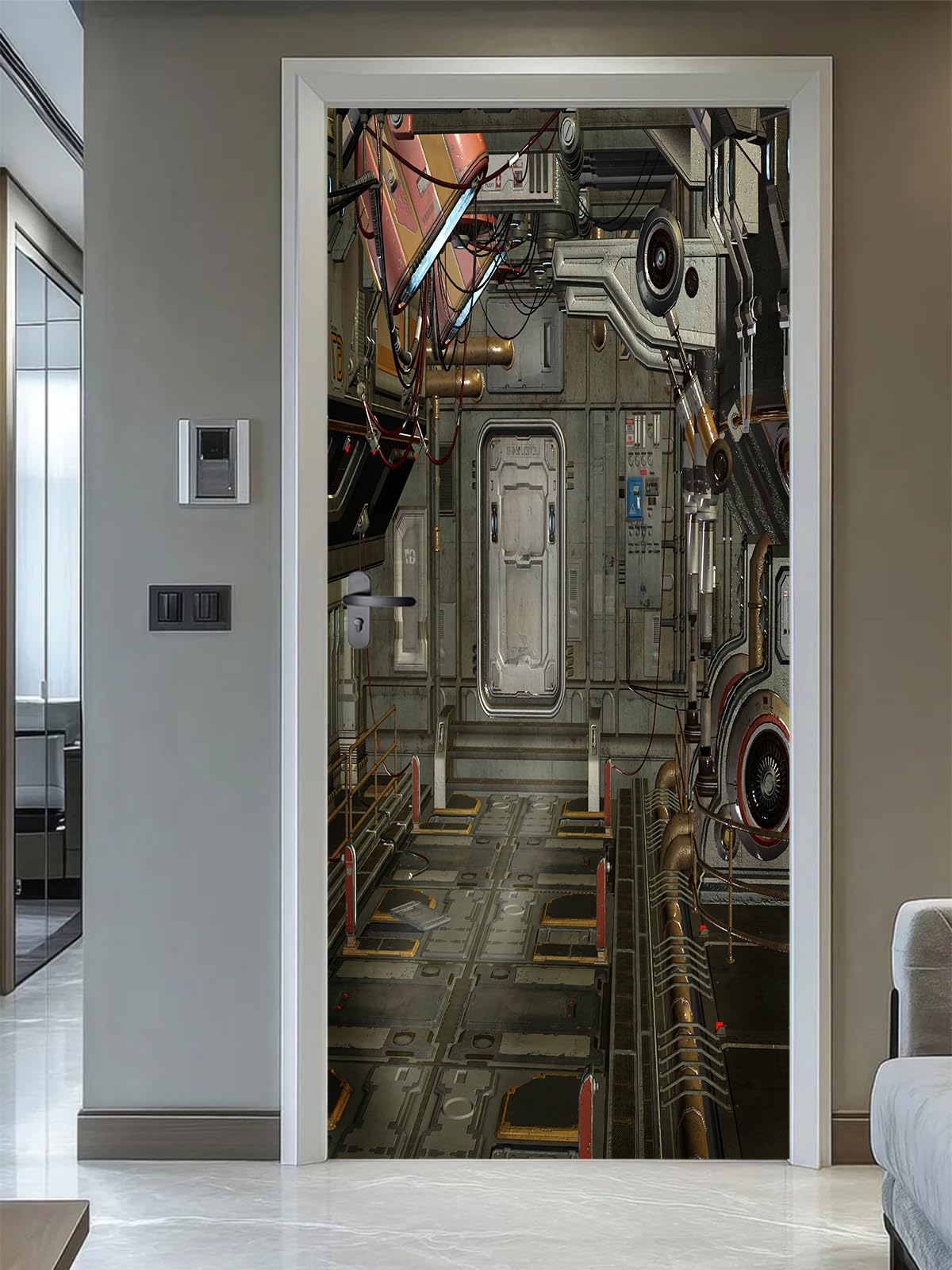 Autocollant 3D porte cabine de vaisseau spatial pour décorer un bureau de gamer