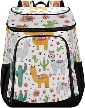 Llama and Cactus Cooler Backpack 36 Cans Insulated Backpack Cooler Leakproof Cooler Bag Lightweight Cooler Lunch Backpack for Hiking, Work, Picnic, Beach