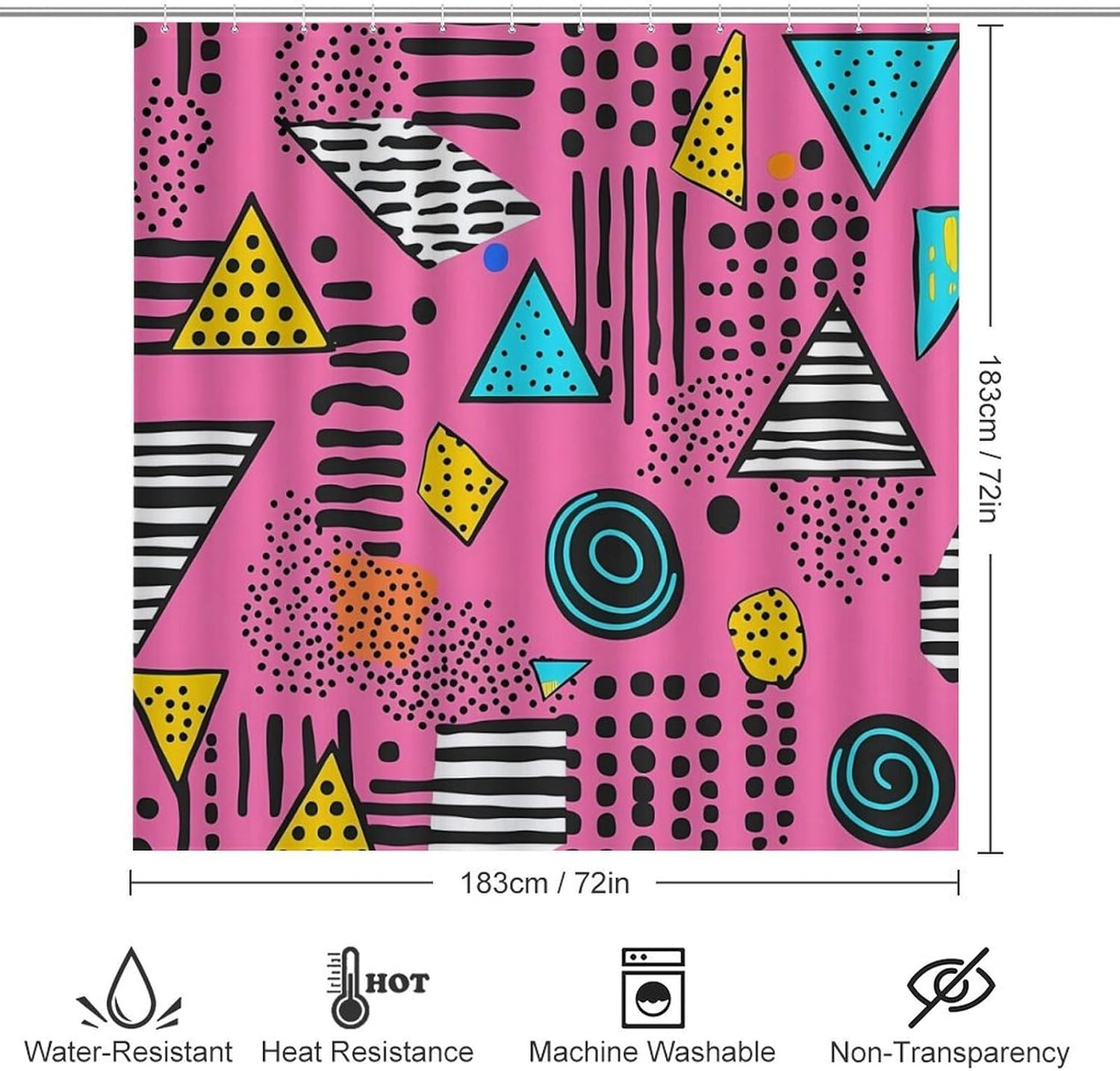 80s 90s Vintage Pattern Bathroom Sets with Shower Curtain and Rugs 4 Piece with U-Shaped Floor Mat Toilet Lid Cover