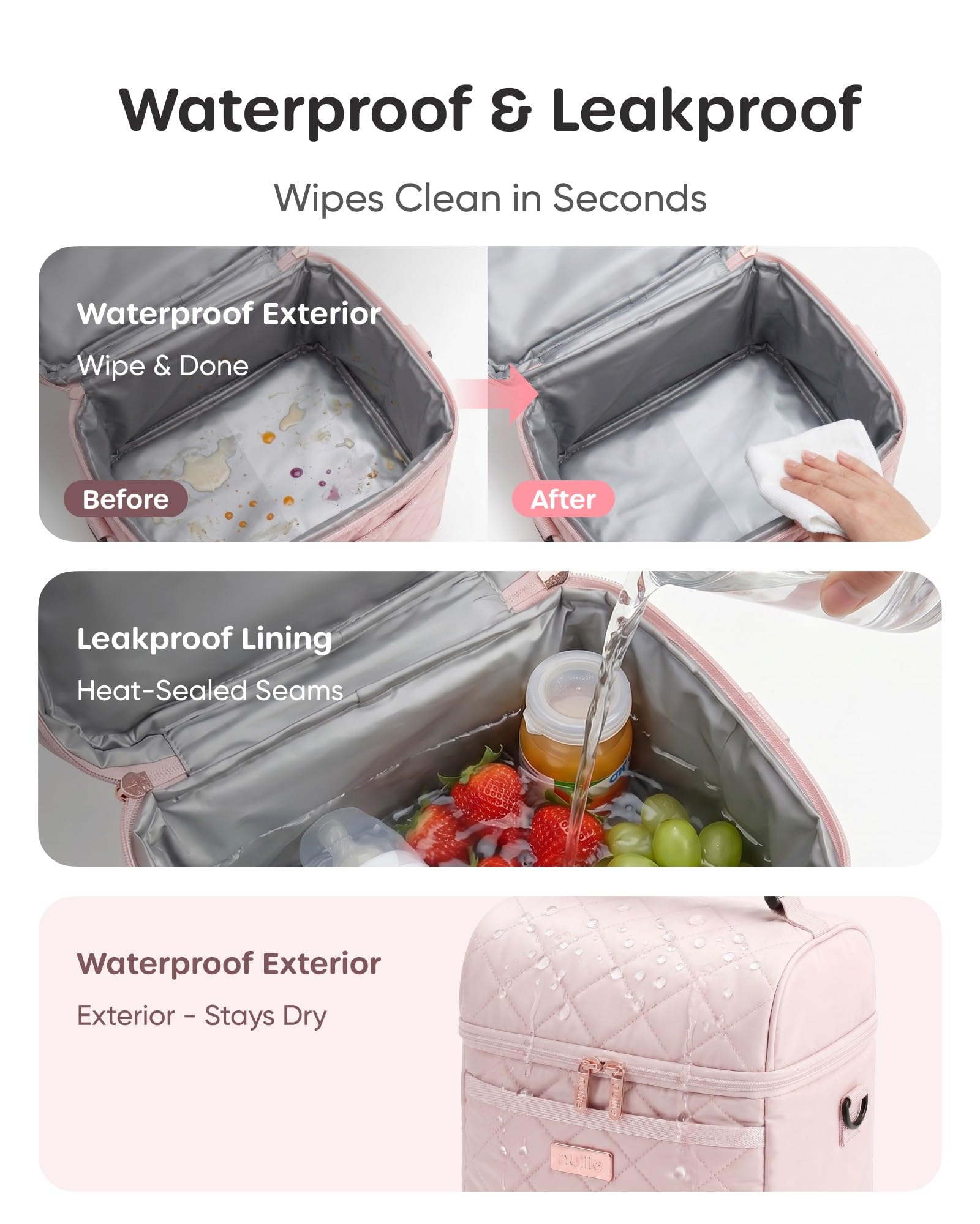 Nuliie Muttermilch Kühltasche mit Eisbeutel passend für 6 Babyflaschen Rose