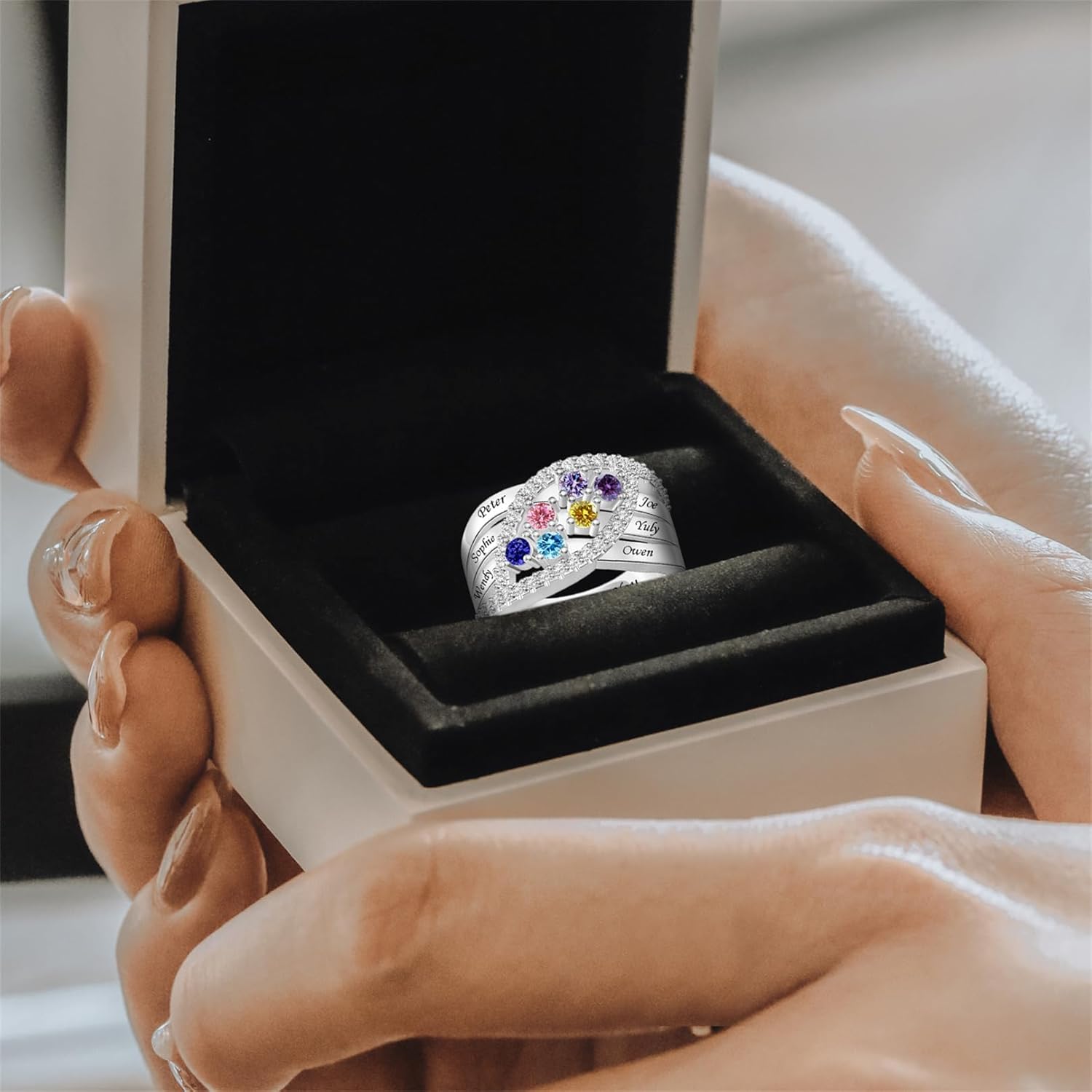 Personalized Name Family Rings Custom 1-6 Birthstones Mother's Rings Sterling Silver Promise Ring for Mother's Day Daughter Grandma Women - Image 8