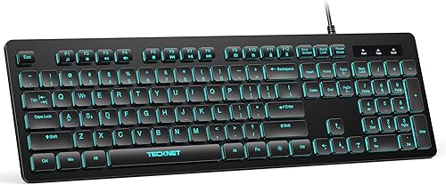 TECKNET Teclado con cable de tamaño completo, Plug and Play, compatible con Windows