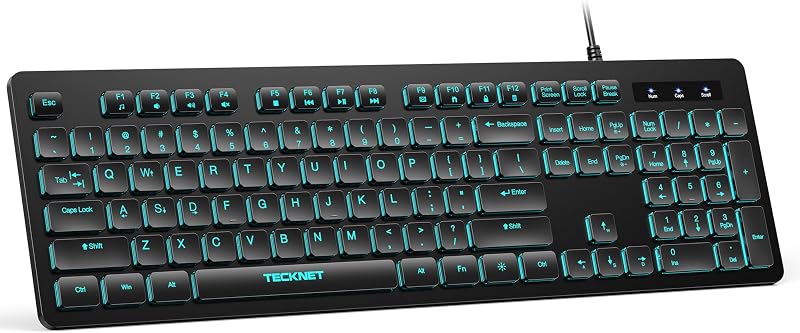 TECKNET Wired Keyboard, Silent Typing, Full-Size Layout,RGB Backlit | Spill-Resistant Design, USB-A Plug & Play, Slim Membrane Keys, Office Ready, PC, Laptop & Mac Compatible